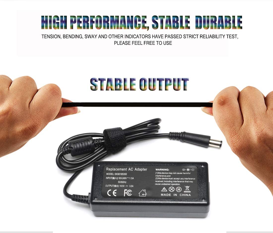 Laptop Charger For Hp Pavilion G6 G7 Dv6 Dv5 Dv4 G72 G71 G60 G61 G62 Dm4, Hp 2000, Elitebook 8440P 8460P 8460W, Probook 4320S 4420S 4430S, 4440S 4510S Notebook 65W 18.5V 3.5A Power Supply Cord