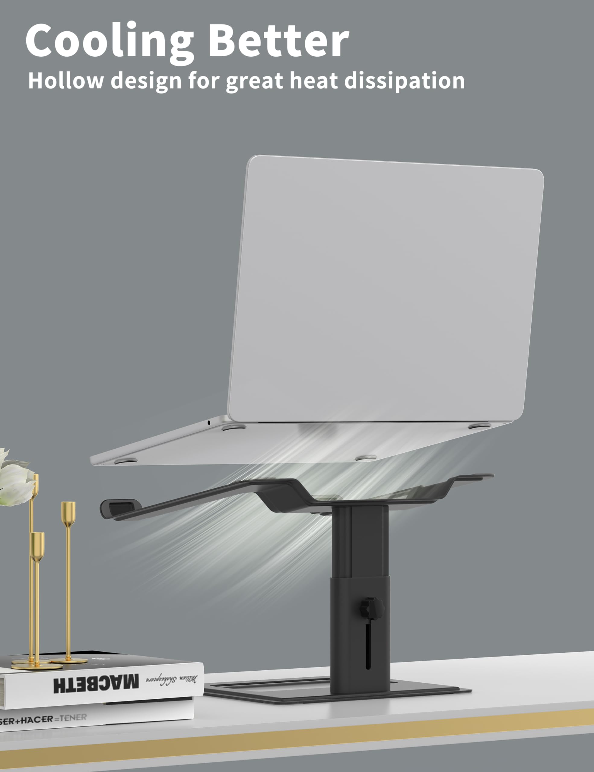 Soundance Adjustable Laptop Stand For Desk, Computer Stand, Ergonomic Laptop Riser Holder Compatible With 10 To 17.3 Inches Notebook Pc Computer, Aluminum Black