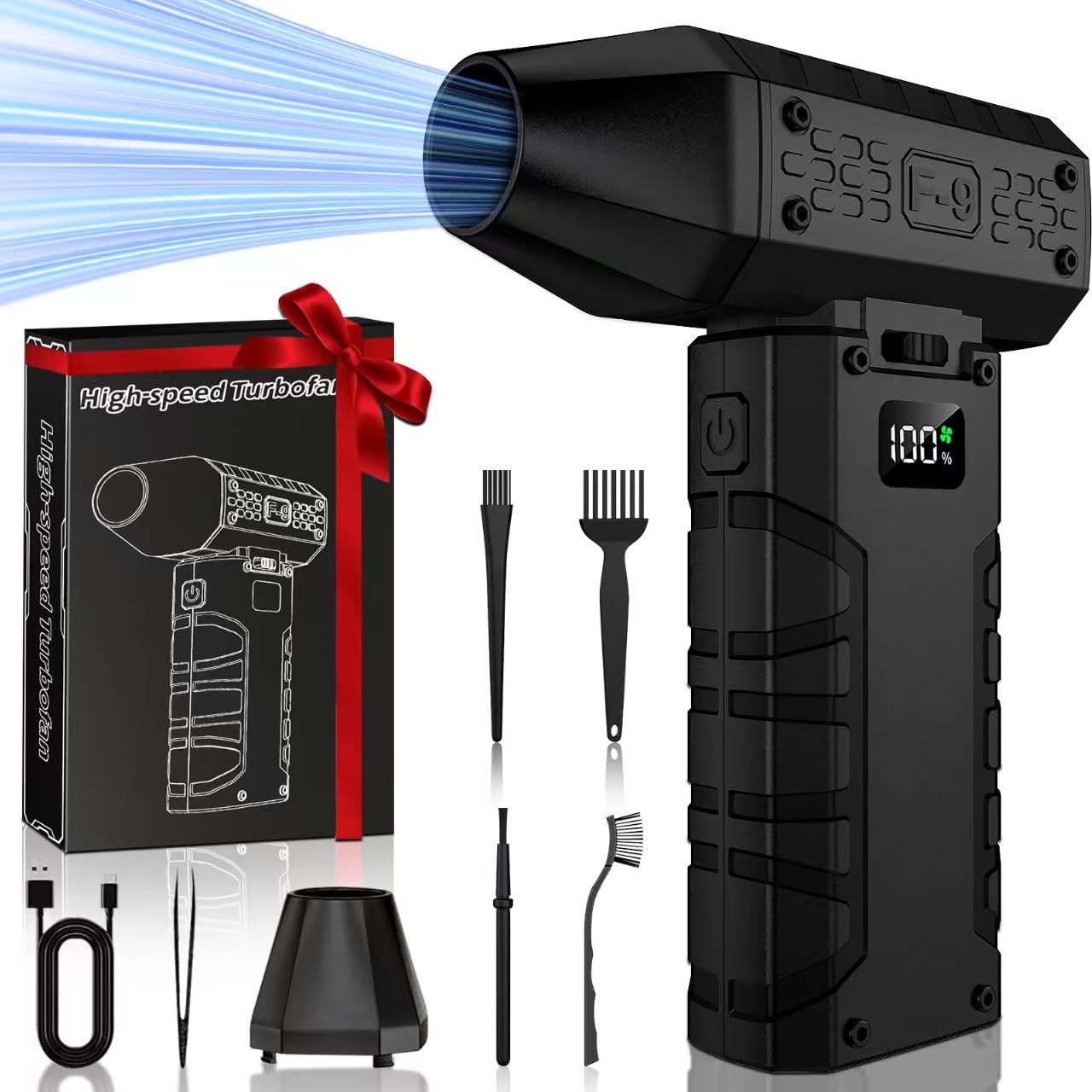 Compressed Air Duster 130000RPM Electric Duster with LED Light, 100 Gear Adjustable Rechargeable Cordless Air Blower Cleaning To