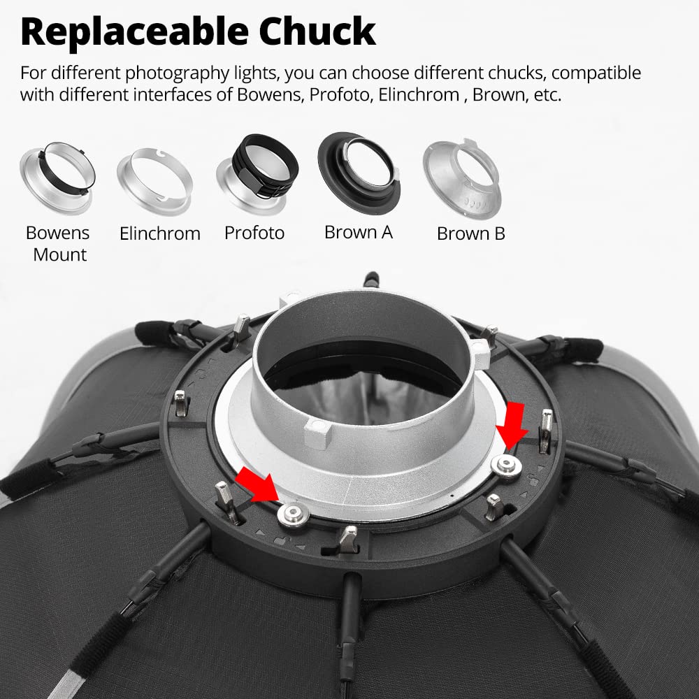 Ambitful Bowens Mount Softbox Quick Installation Softbox + Honeycomb Grid For Studio Strobe Outdoor Photography (25.6'' / 65Cm O