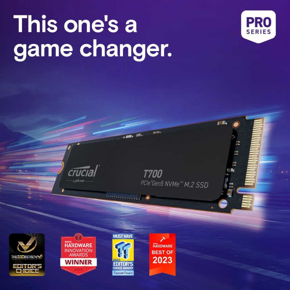 Crucial T700 2Tb Gen5 Nvme M.2 Ssd - Up To 12,400 Mb/S - Directstorage Enabled - Ct2000T700Ssd3 - Gaming, Photography, Video Edi
