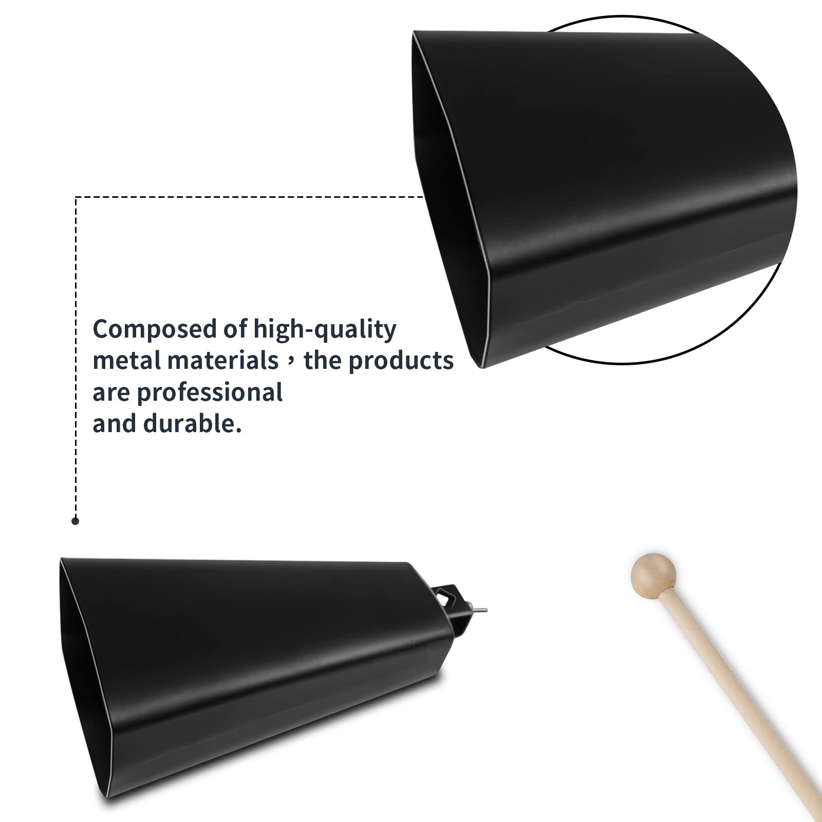 Soulmate Cowbell 6 Inch Metal Steel Cow Bells Instrument Noise Makers Cowbell Hand Percussion Cow Bell With Handle Stick For Dru