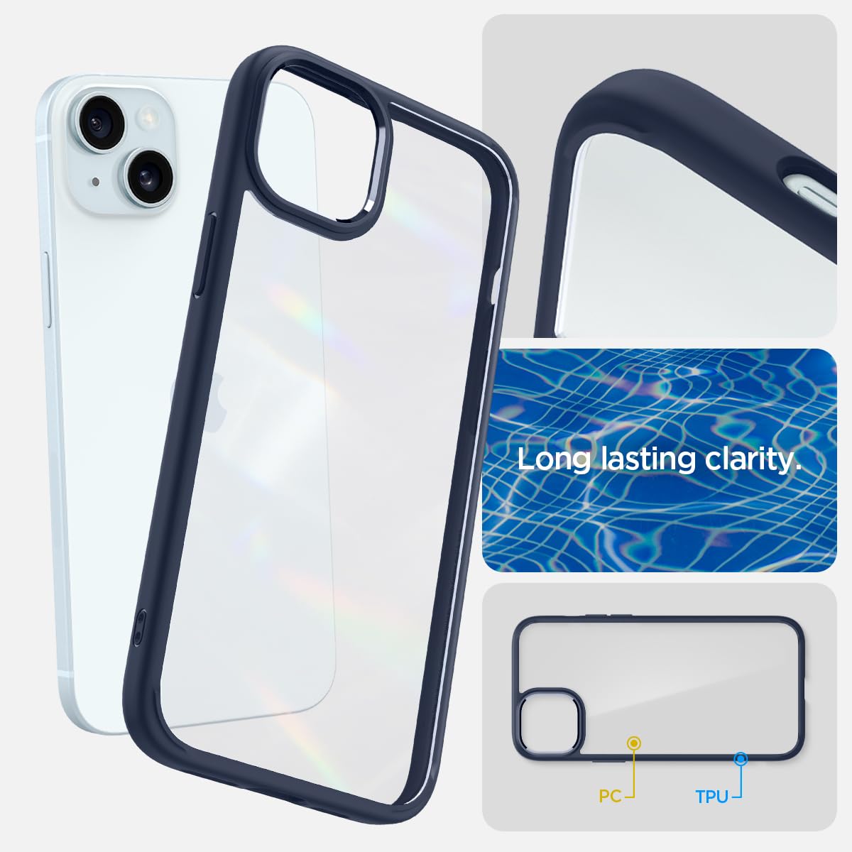 Spigen Ultra Hybrid Designed For Iphone 15 Case (2023) [Anti Yellowing], [Military Grade Protection]   Navy Blue