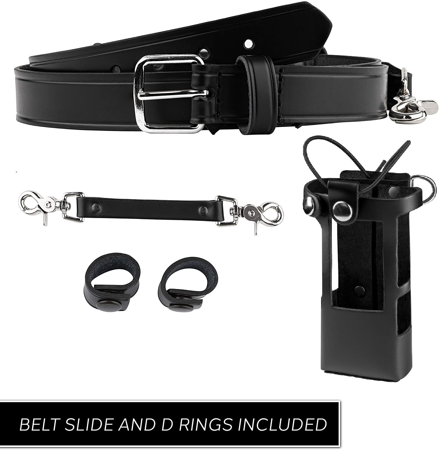 Firefighter Radio Strap And Holder Leather Bundle Set Includes Radio Holster, Strap, Sway Strap, Cord Keepers