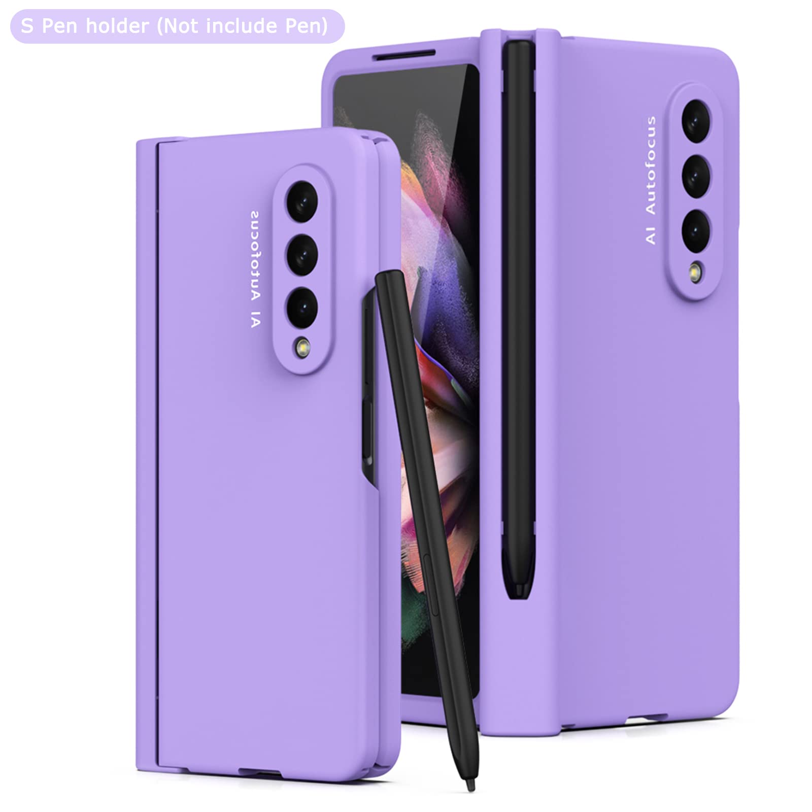 Ninki Compatible Purple Case For Samsung Galaxy Z Fold 3 Case With S Pen Holder Hinge Protection,Full Coverage Cover Case With F