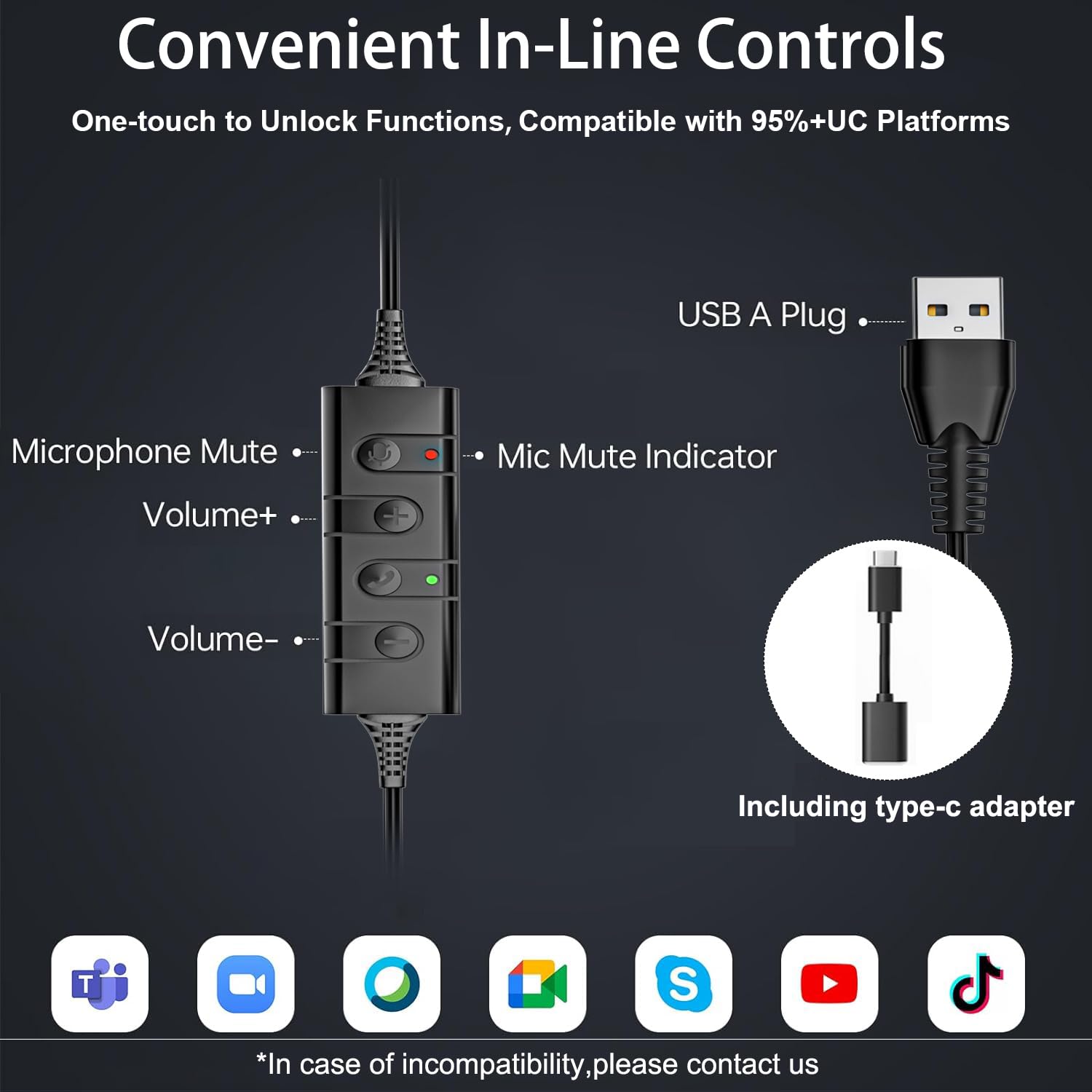 Arama Headset With Microphone For Pc, Usb Headset With Noise Canceling Microphone For Laptop, Wired Computer Headset With Mute For Home Office Online Class Skype Zoom Meetings