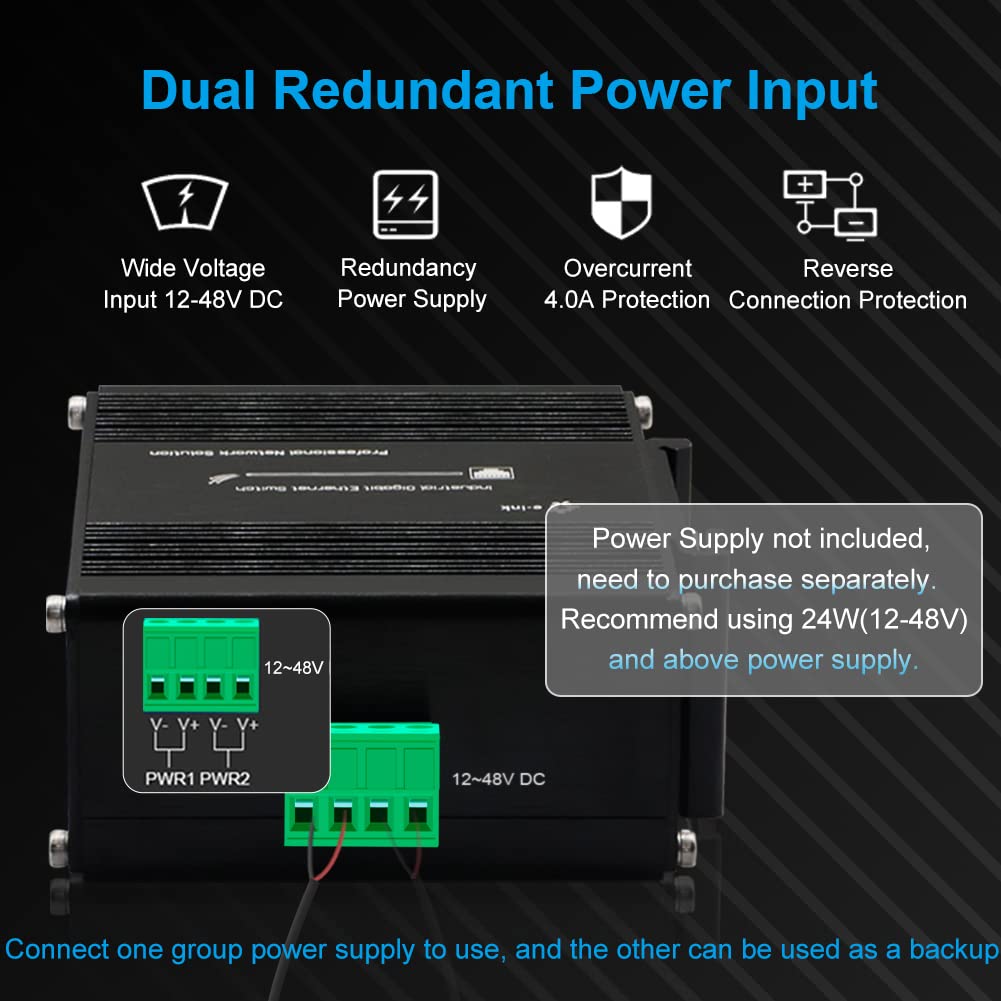 Throncom Industrial 10 Port Gigabit Ethernet Switch, Rj45 10/100/1000Mbps Mini Din Rail Mount Ethernet Switch, 12 48V Dc Hardene