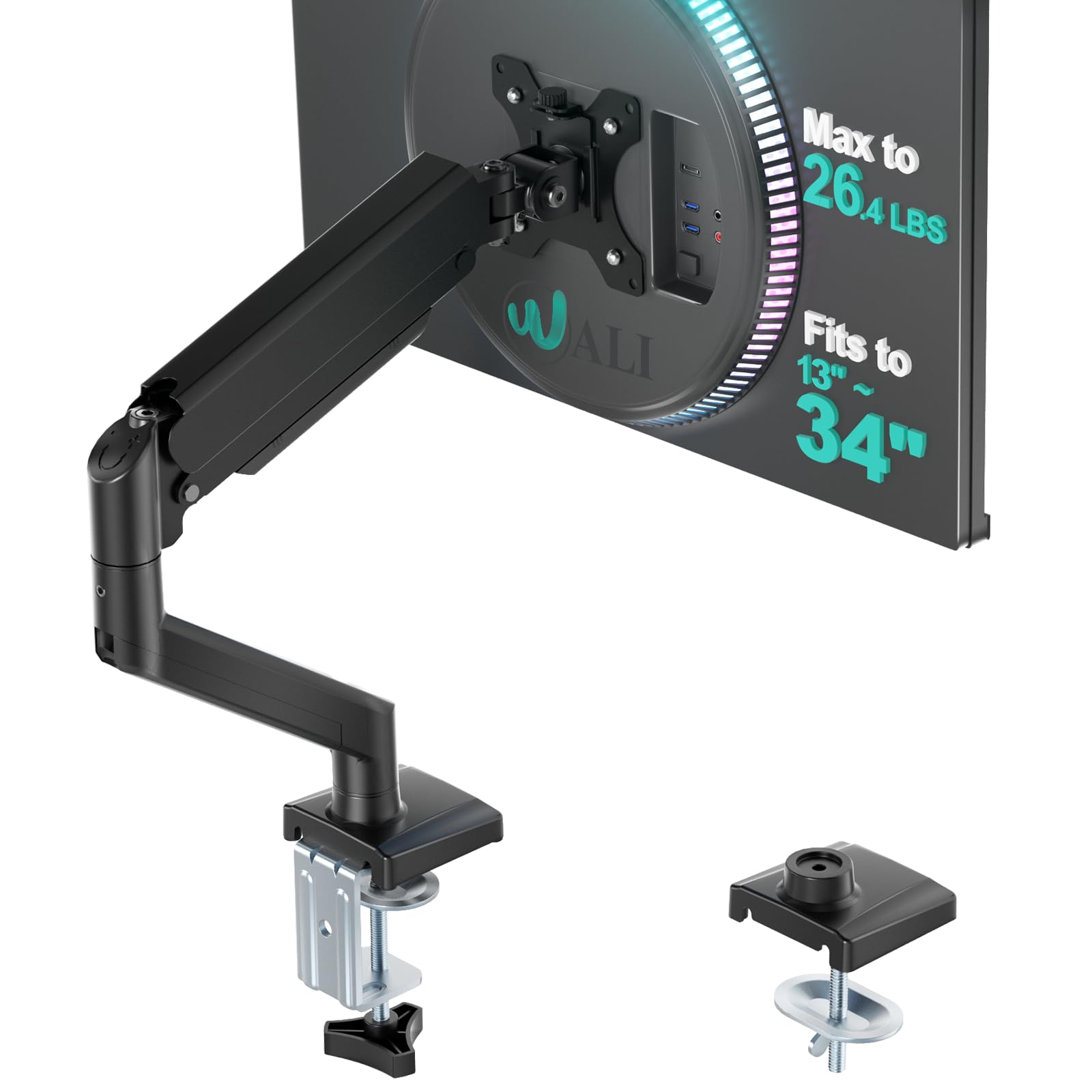 Wali Single Monitor Mount, Gas Spring Monitor Arm For 1734 Inch Screens, Adjustable Computer Monitors Stand Up To 26.4Lbs, With