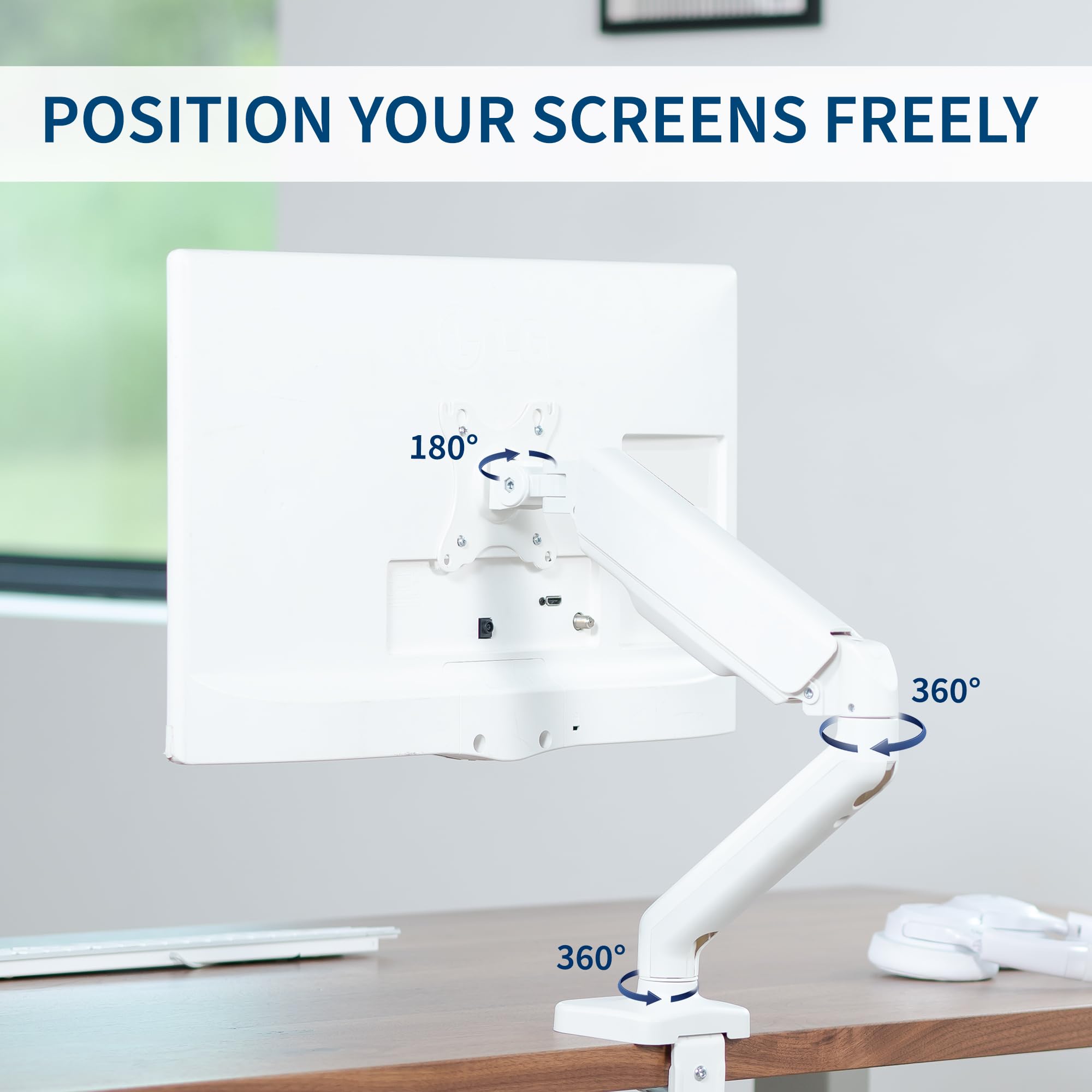 VIVO Single 17 to 32 inch Monitor Height Adjustable Counterbalance Mechanical Arm Desk Stand, Classic, Universal VESA Mount, White, STAND V001OW