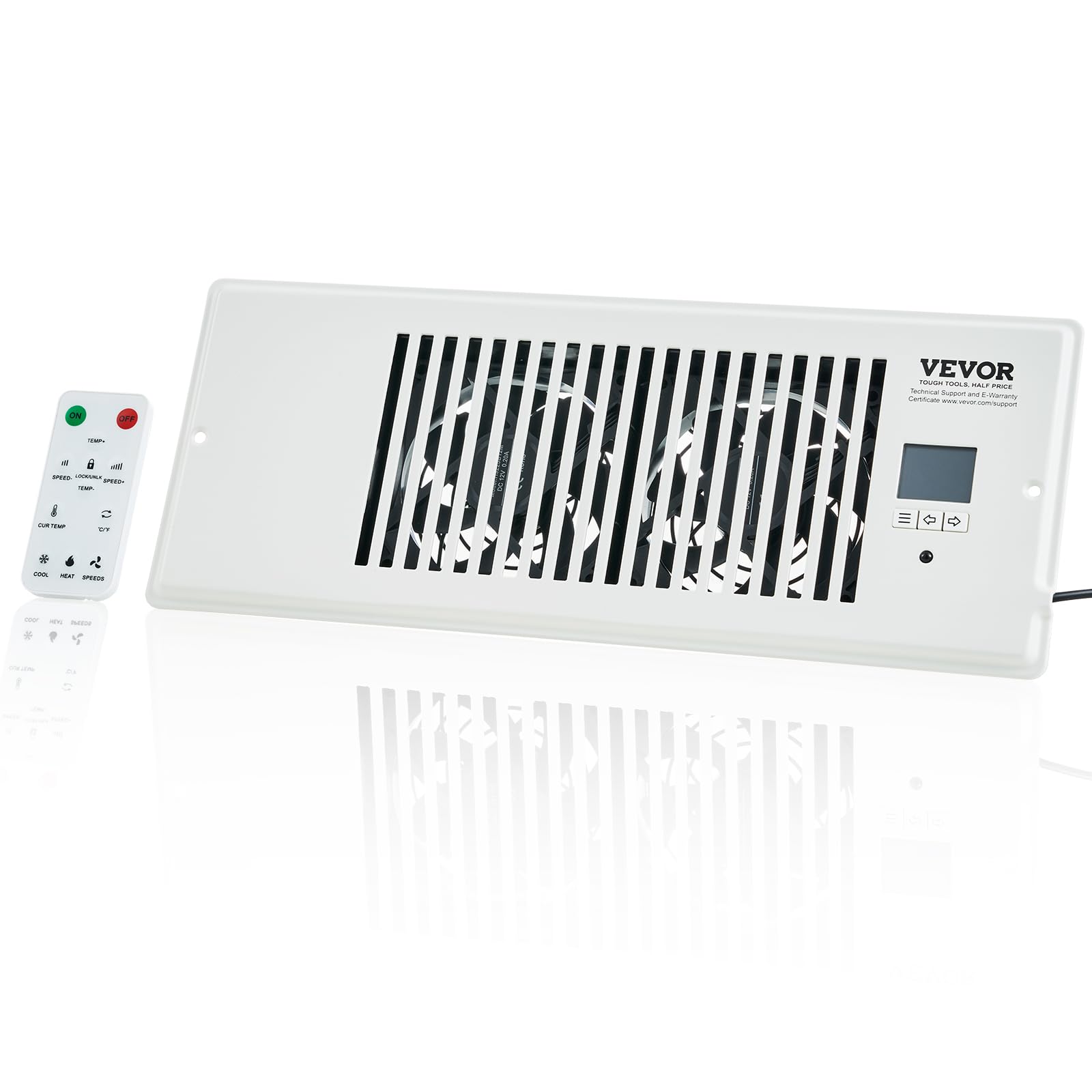VEVOR Register Booster Fan, Quiet Vent Booster Fan Fits 4    x 12    Register Holes, with Remote Control and Thermostat Control,