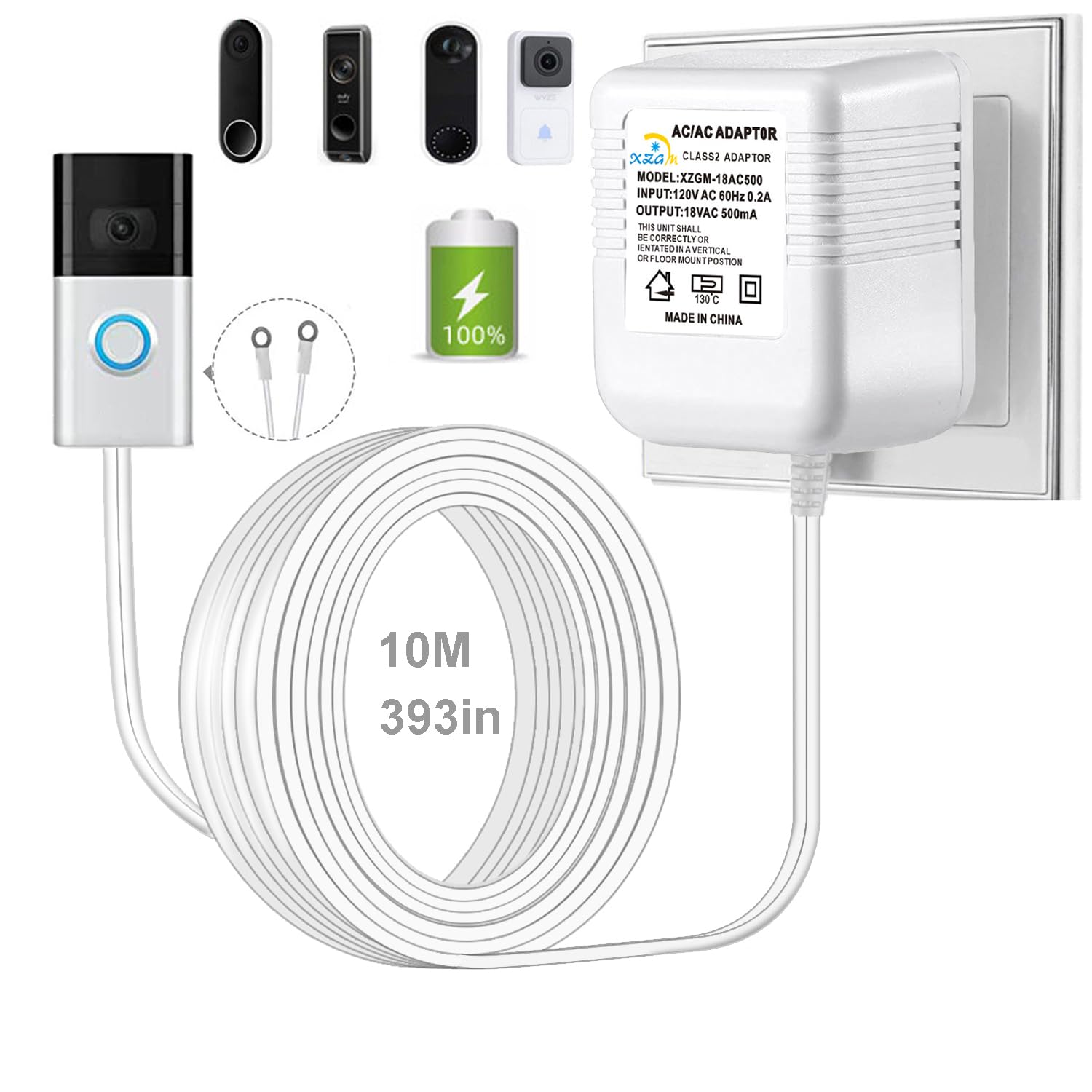 Visual Doorbell Power Adapter 18V 500Ma Compatible With Ring Nest Eufy Wyze Arlo Wireless Video Doorbell (393In/10M Cable Length