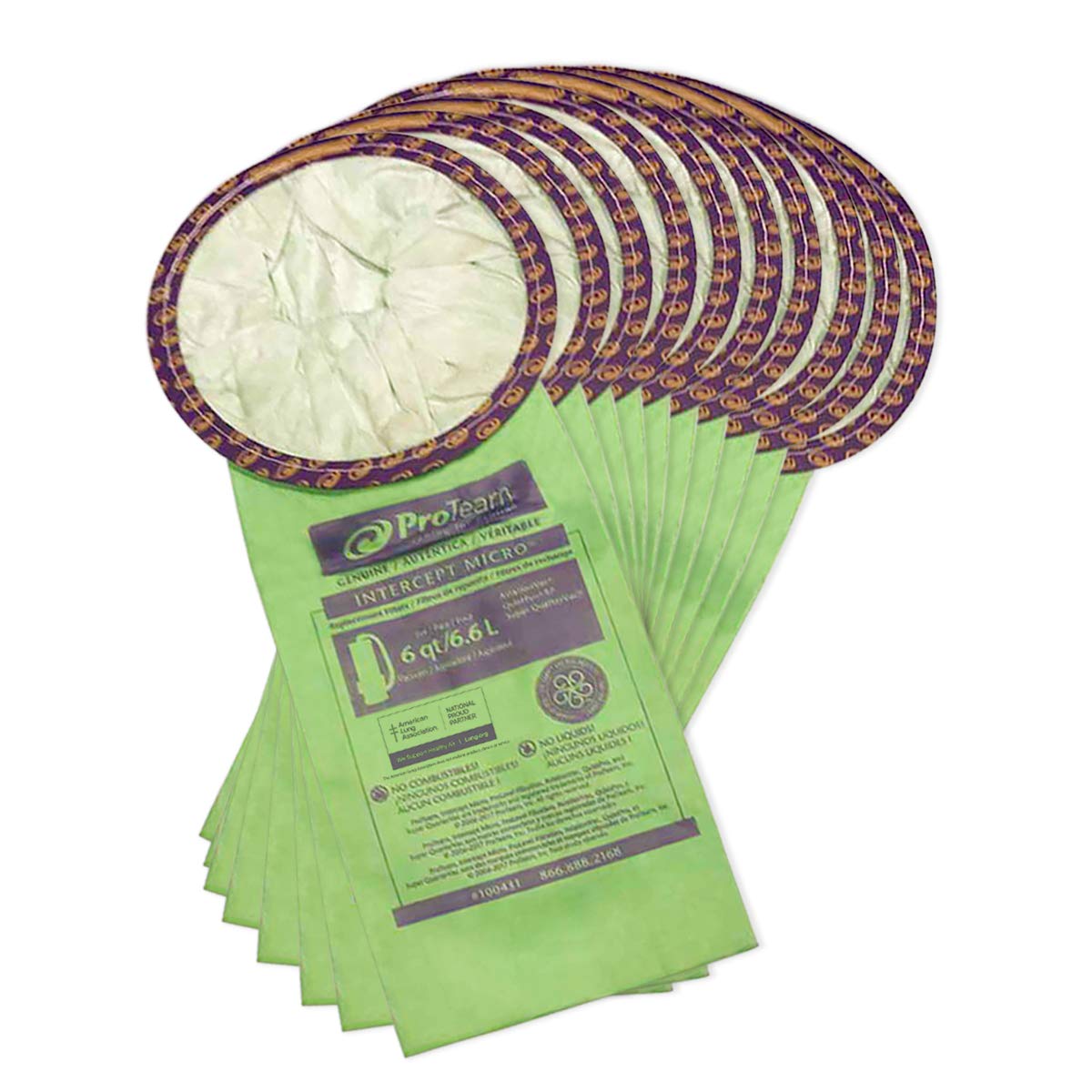 ProTeam 100431 Intercept Micro Filter Bag, Open Collar - Fits 6 Quart Round ProTeam Backpack Vacuums Only - Super QuarterVac, Qu