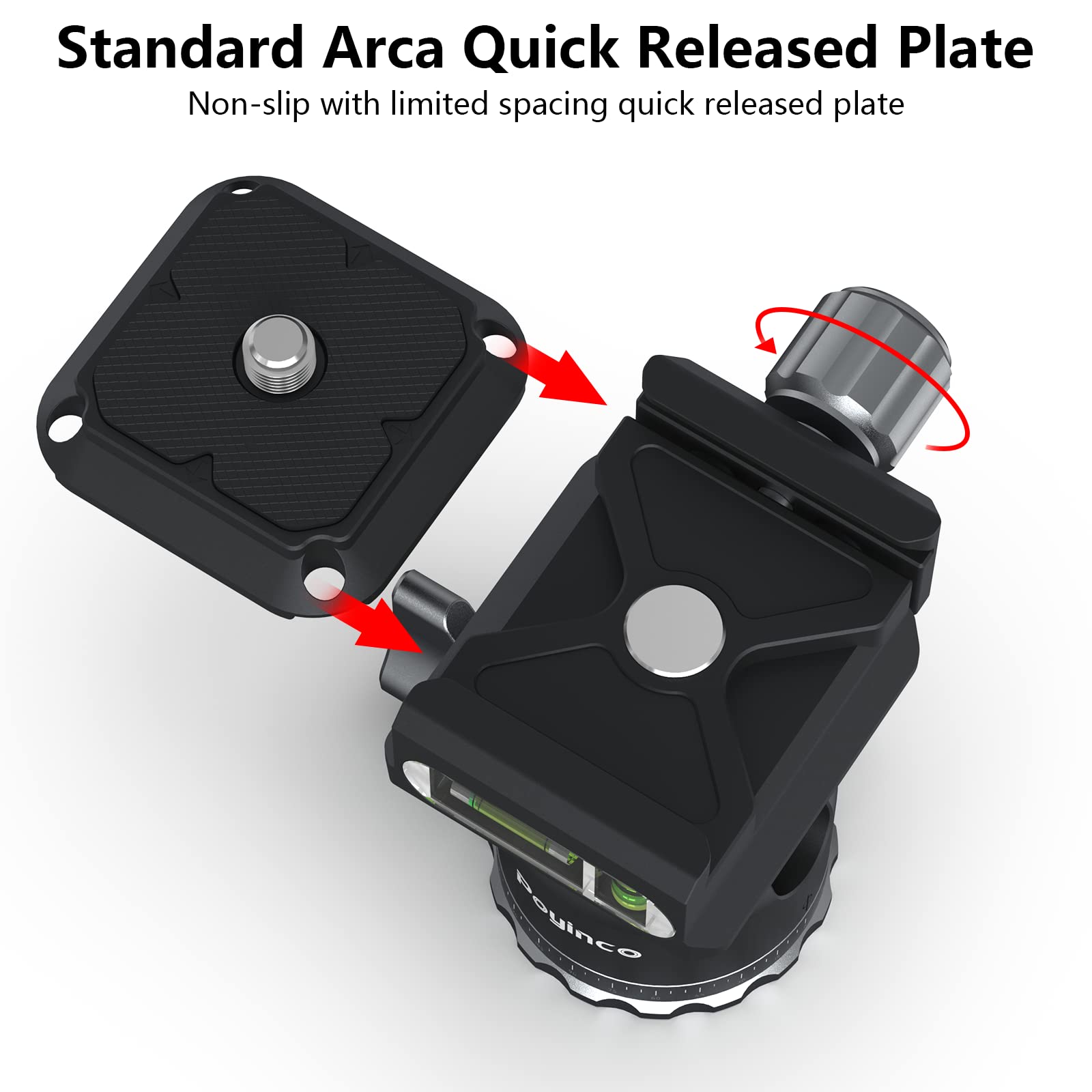 Poyinco Tripod Mini Ball Head 360 Degree Rotating Panoramic Ballhead With 1/4' Screw Quick Shoe Plate, For Tripod Monopod Slider Dslr Camera Camcorder,Max Load Up To 5 Kg/ 11Lb