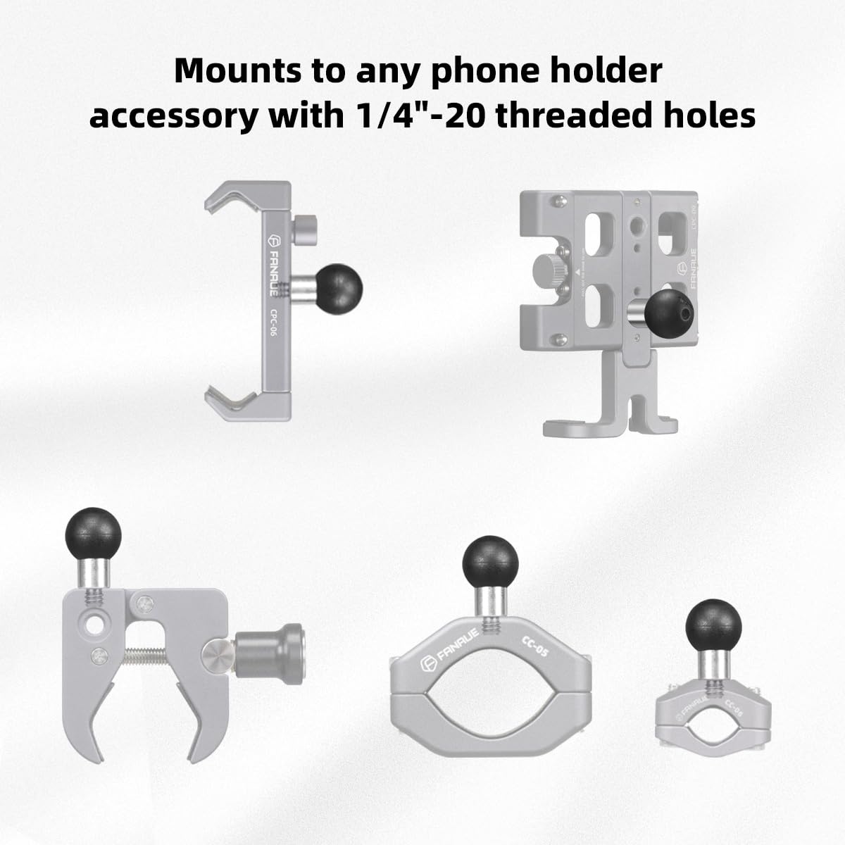 Fanaue B 17 Aluminum 17Mm Ball Head Adapter With 1/4 Inch Thread Compatible With Garmin Gps Mount And 17Mm Double Socket Arm For