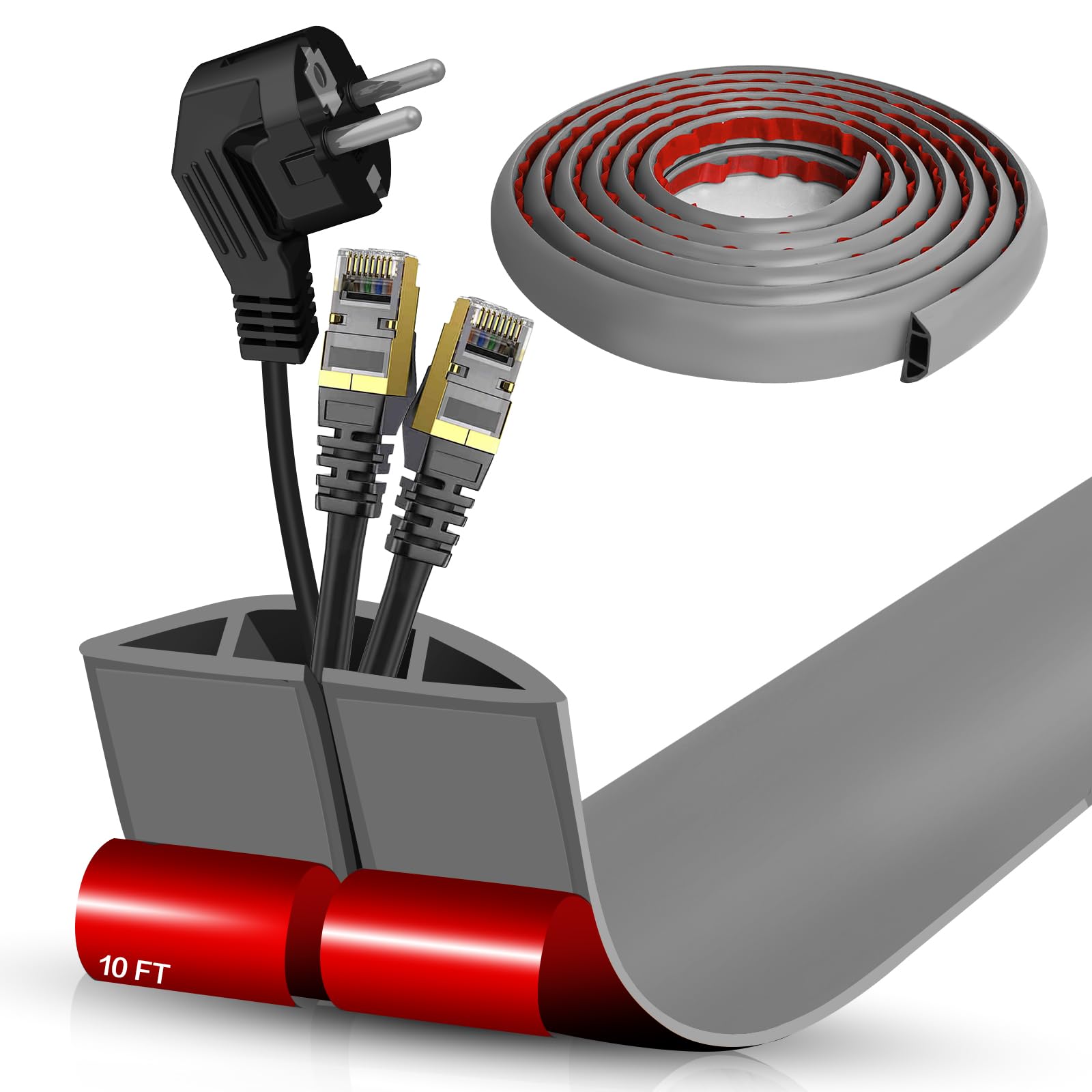 Floor Cord Cover Self Adhesive Cord Hider Floor 10Ft Floor Cable Management Power Cord Protector Floor Electric Cord Covers For