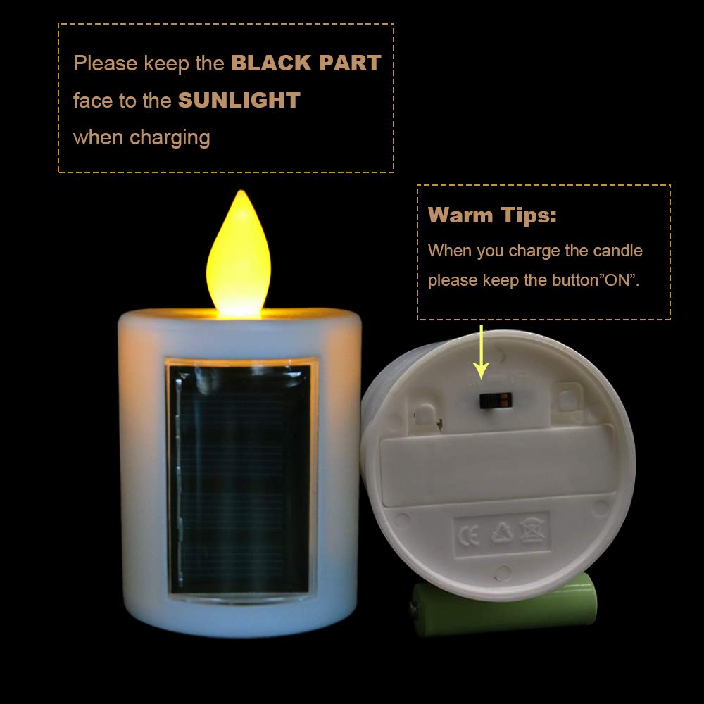 Telosma 2 Pcs Solar Powered Led Candle Light Flameless Rechargeable Waterproof Candle For Window Outdoor Yard Lamp Garden Campin