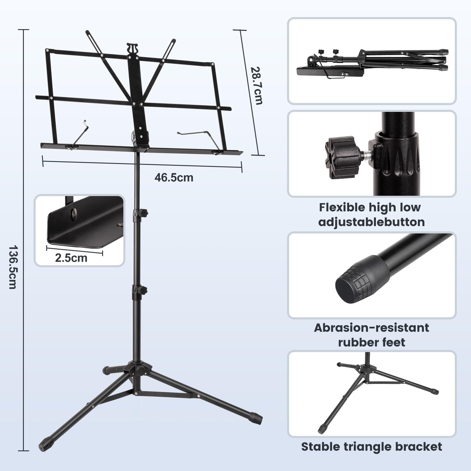 Music Stand For Sheet Foldable With Carrying Bag, New Bee Metal Sheet Music Stand Portable, Adjustable Podium Stand With Tripod