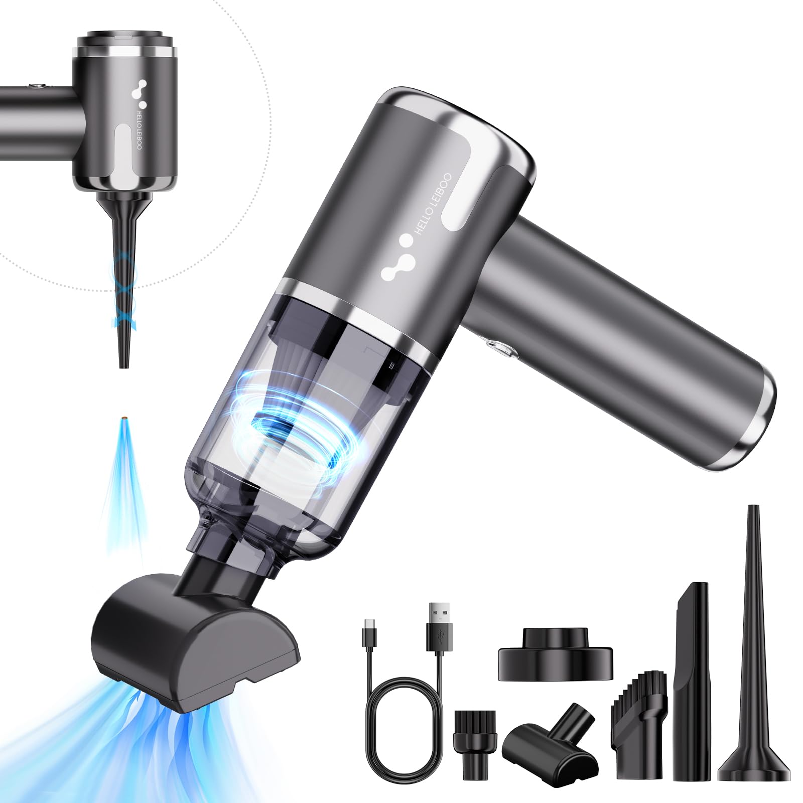 Helloleiboo Mini Vacuum Cleaner 8000Pa Handheld Vacuum Cordless 3 In 1 Portable Car Vacuum Rechargeable Handheld Car Vacuum Clea