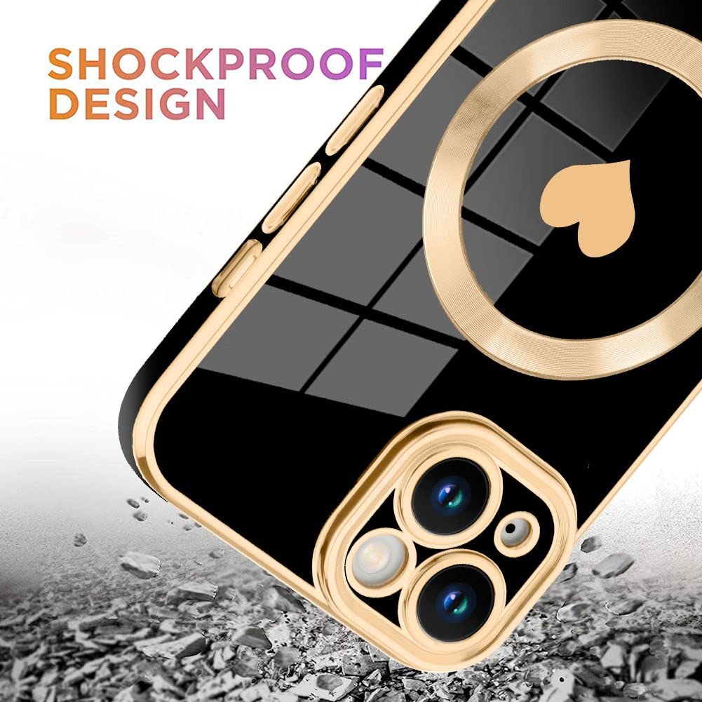 Tharlet Magnetic For Iphone 14 Plus Case [Compatible With Magsafe] Cute Love Luxury Plating Edge Bumper Case With Full Camera Le