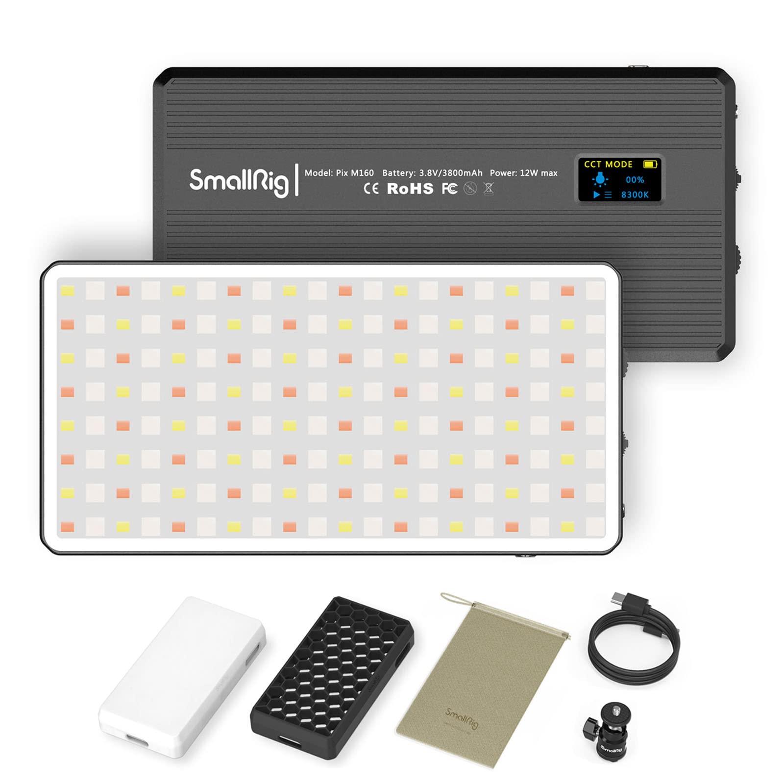 Smallrig Pix M160 Rgb Video Light, 12W Rgbww Led Camera Light Panel, 360 Full Color Portable Light For Photography, 3800Mh Batte