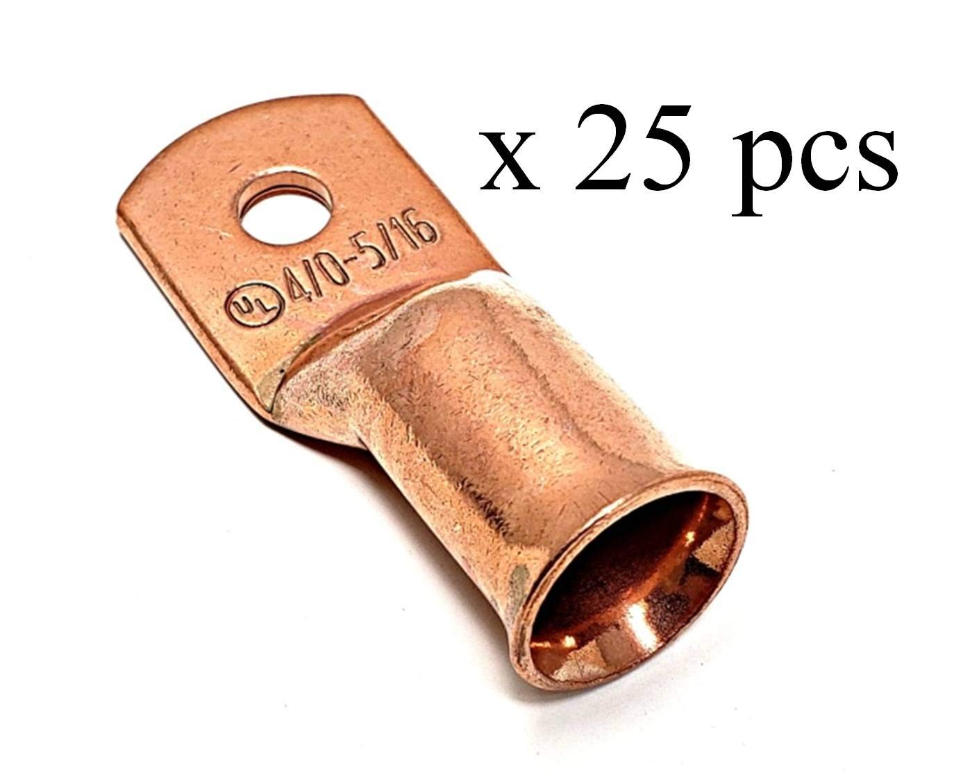 25 Pcs Wni 4/0 Gauge X 5/16 Pure Copper Battery Welding Cable Lug Connector Ring Terminals