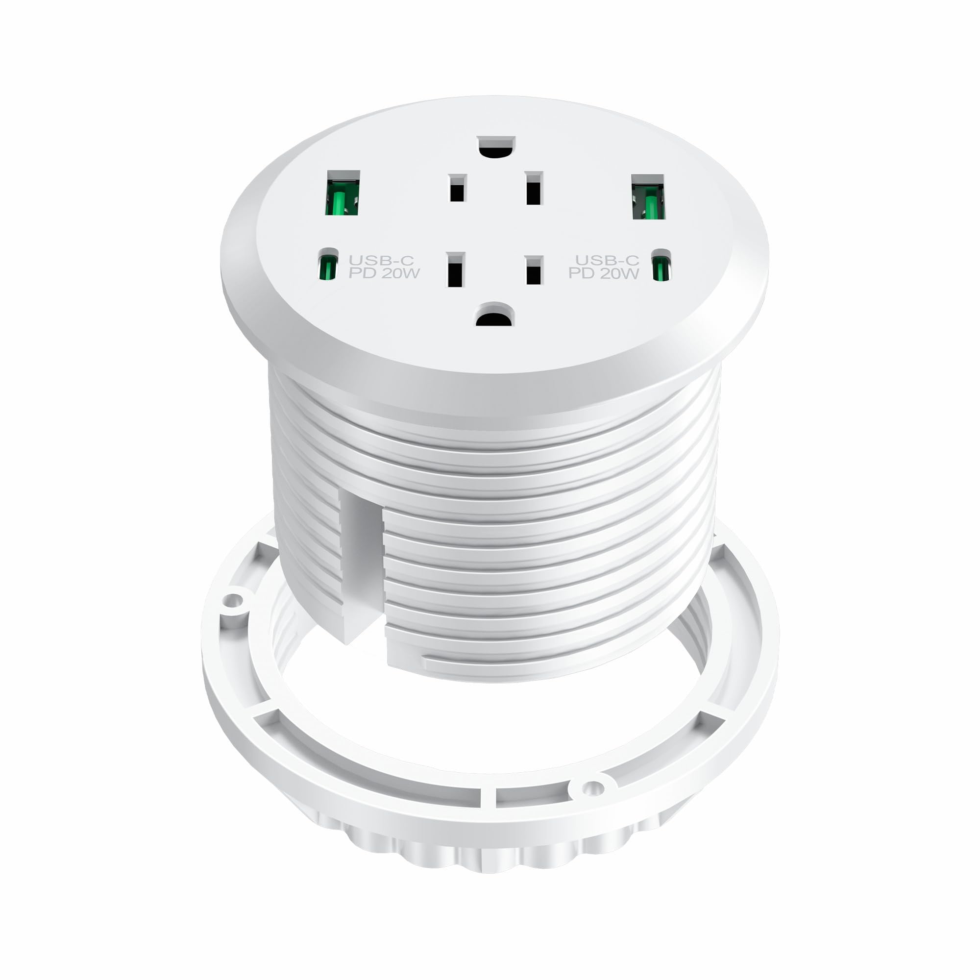 Desktop Power Grommet, 40W Fast Charging Station, 2 Ac Outlets, 4 Usb Ports, Flush Mount Power Grommet 3 Inch Hole, 2 Pd 20W Usb