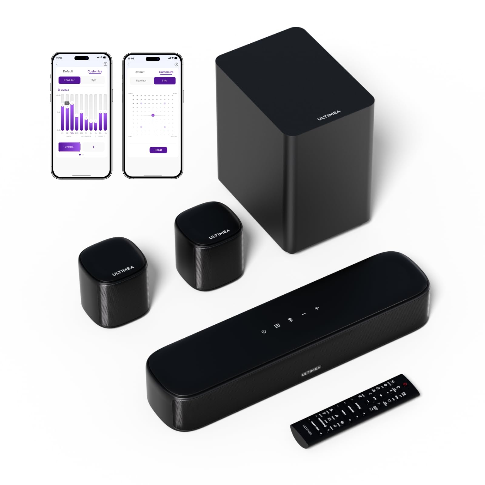 ULTIMEA 5.1ch Sound Bar with Subwoofer, Home Theater Virtual Surround Sound System for TV, Soundbar with App Control, 2 Surround