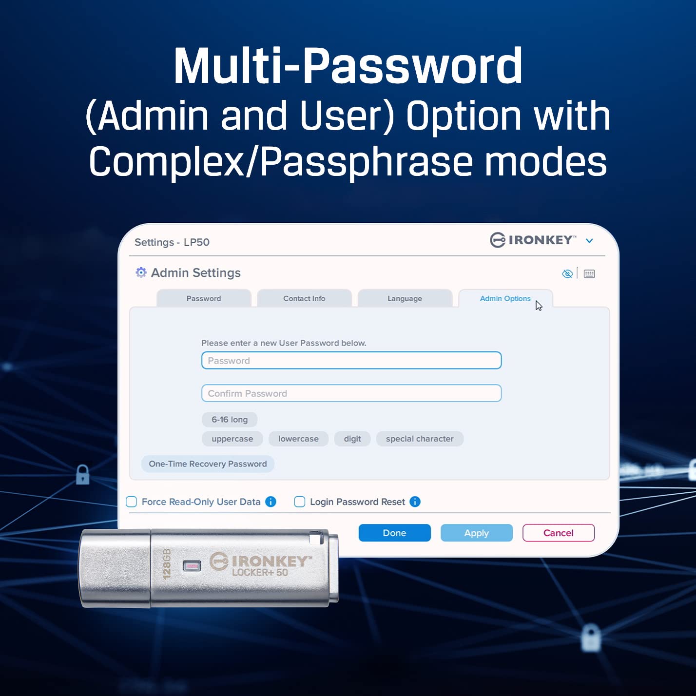 Kingston Ironkey Locker+ 50 16Gb Encrypted Usb Flash Drive | Usb 3.2 Gen 1 | Xts Aes Protection | Multi Password Security Option