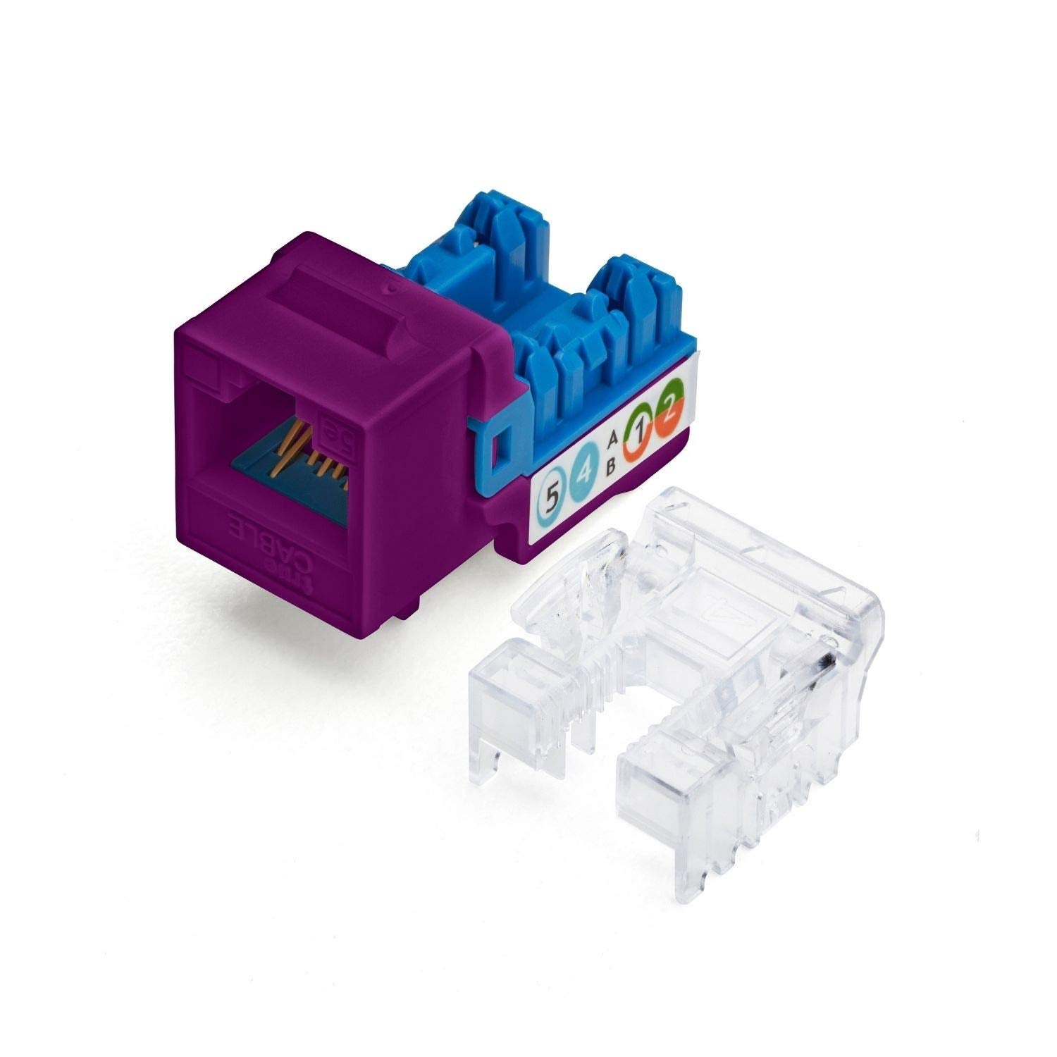 Truecable Cat5E Keystone Jack, Unshielded (Utp), 90 Degree Punch Down, Poe++ (4Ppoe) 100W, Ul Listed, Etl Verified, Ansi/Tia Certified, Modular Rj45 Female, Purple, 48 Pack