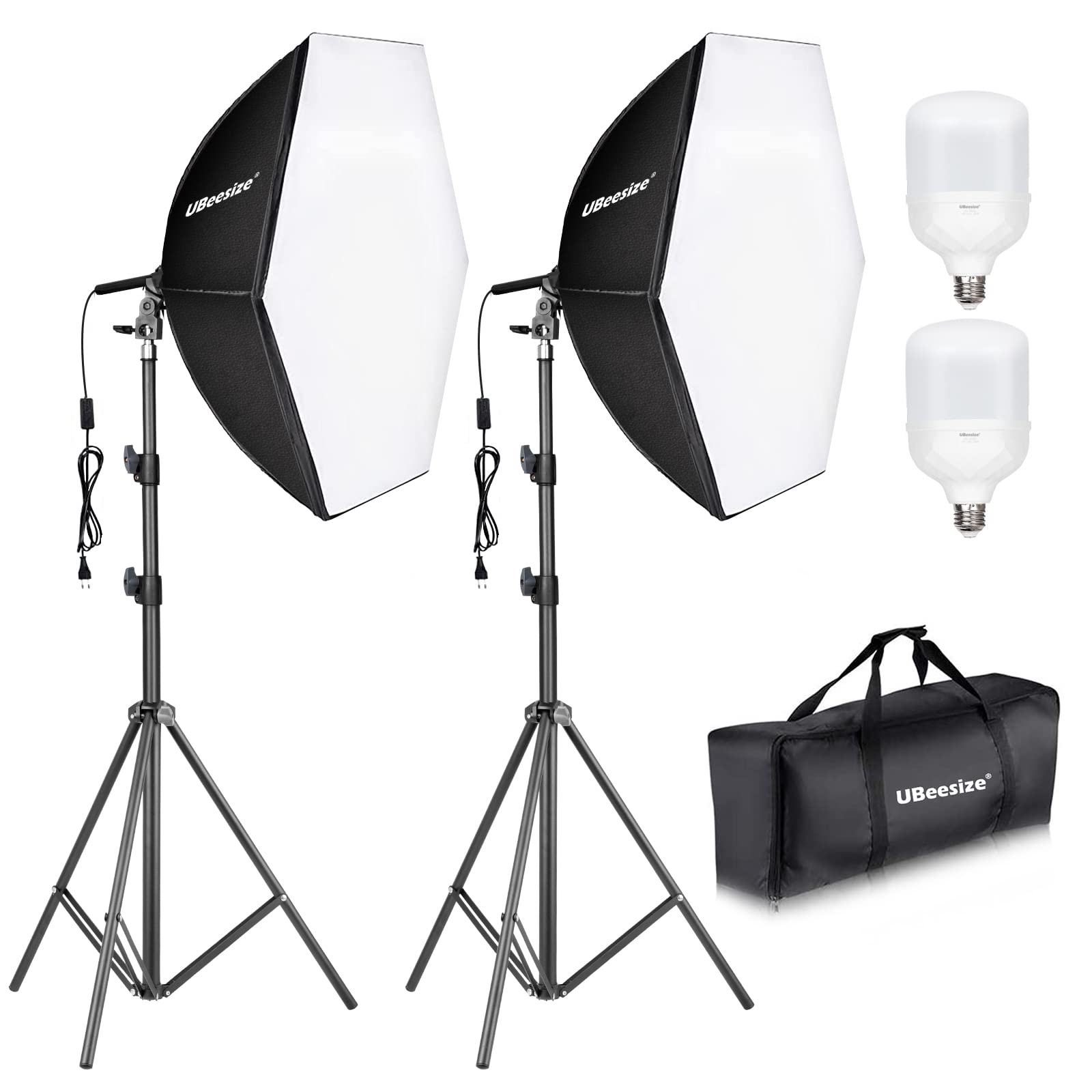 Ubeesize Softbox Photography Lighting Kit, 30''X30'' Professional Softbox Lighting Kit With 2Pcs 40W E26 Socket 8000K Bulbs, Con