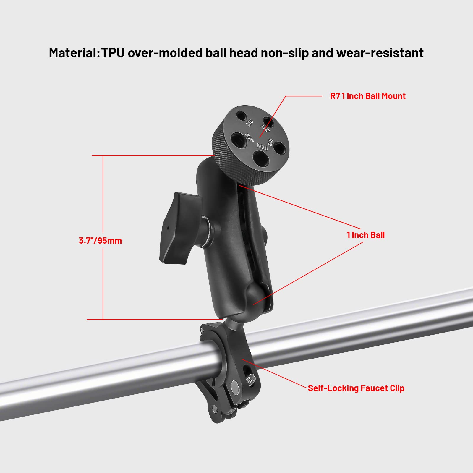 1 Inch Ball Mount Set Connecting Arm Combined Bracket Compatible With Ram Mount,Suitable For Cars, Motorcycles, Bicycles Phone H