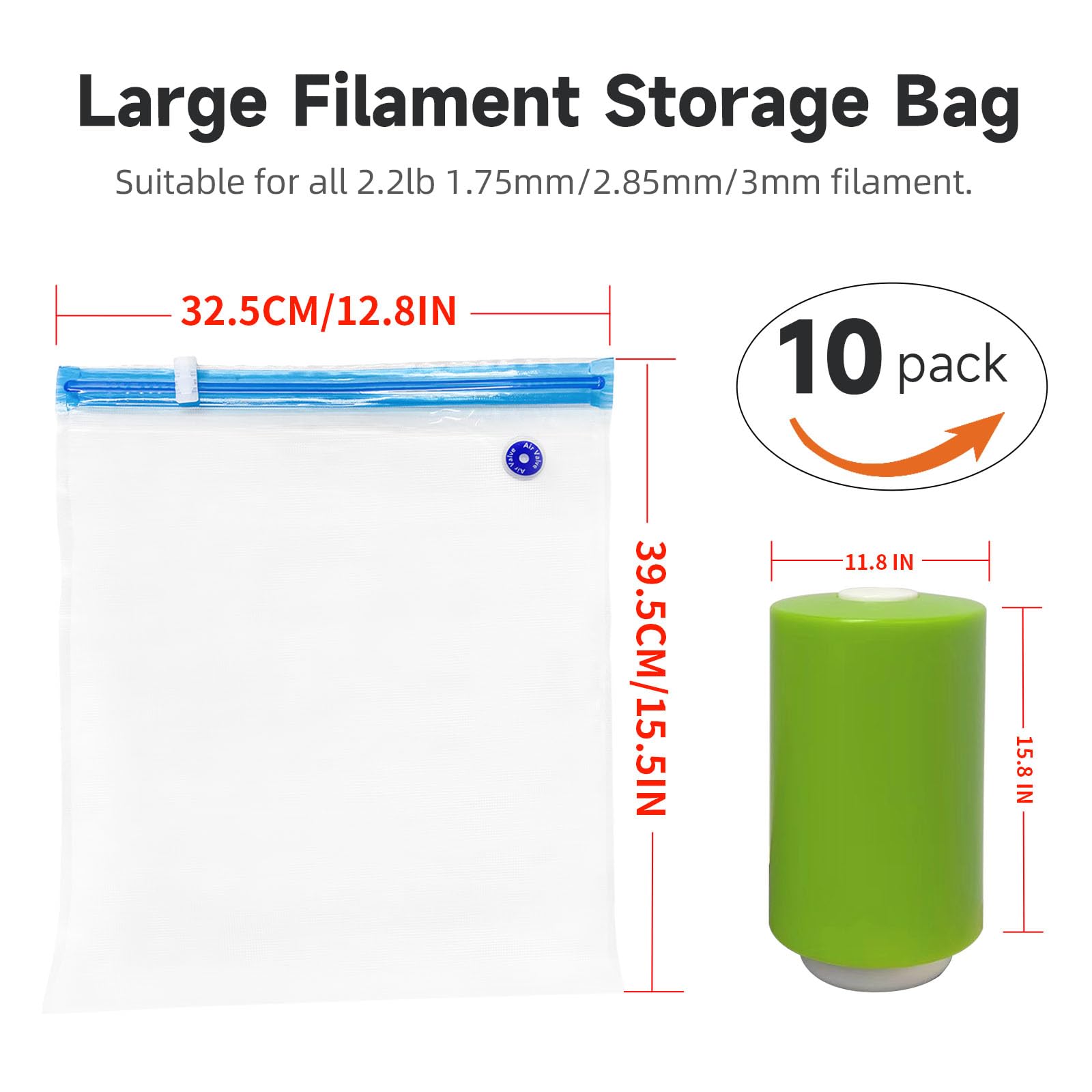 Giantarm Filament Storage Bags Kit, 10Pcs 0.26Mm Filament Vacuum Bags With Electric Pump, 3D Printer Filament Storage, 39.5X32.5