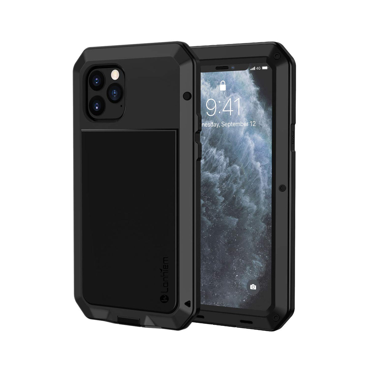 Lanhiem Iphone 11 Pro Max Metal Case, Heavy Duty Shockproof [Tough Armour] Rugged Case With Built In Glass Screen Protector, 360