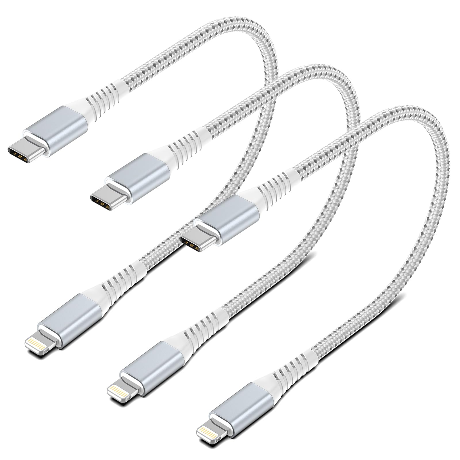 1Ft Usb C To Lightning Cable, 3 Pack Short Iphone Usb C Charging Cable 1Foot Lightning To Usb C Cable Braided Type C To Lightnin