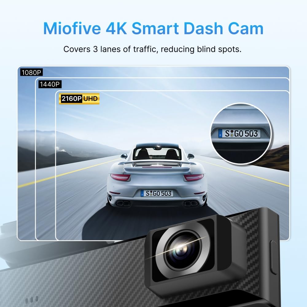 Miofive Smart Dash Cam, 2160P Uhd Dash Camera For Cars, Mini S Car Camera With Wi-Fi, Gps, Wdr, Night Vision, G-Sensor, App, Loo