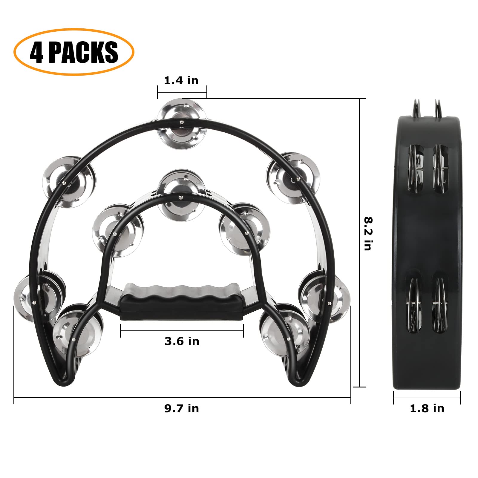 4 Pcs Foot Tambourine For Adults, Black Foot Percussion Instruments With Metal Steel Jingle Bell For Guitar Drum Accessory Instr