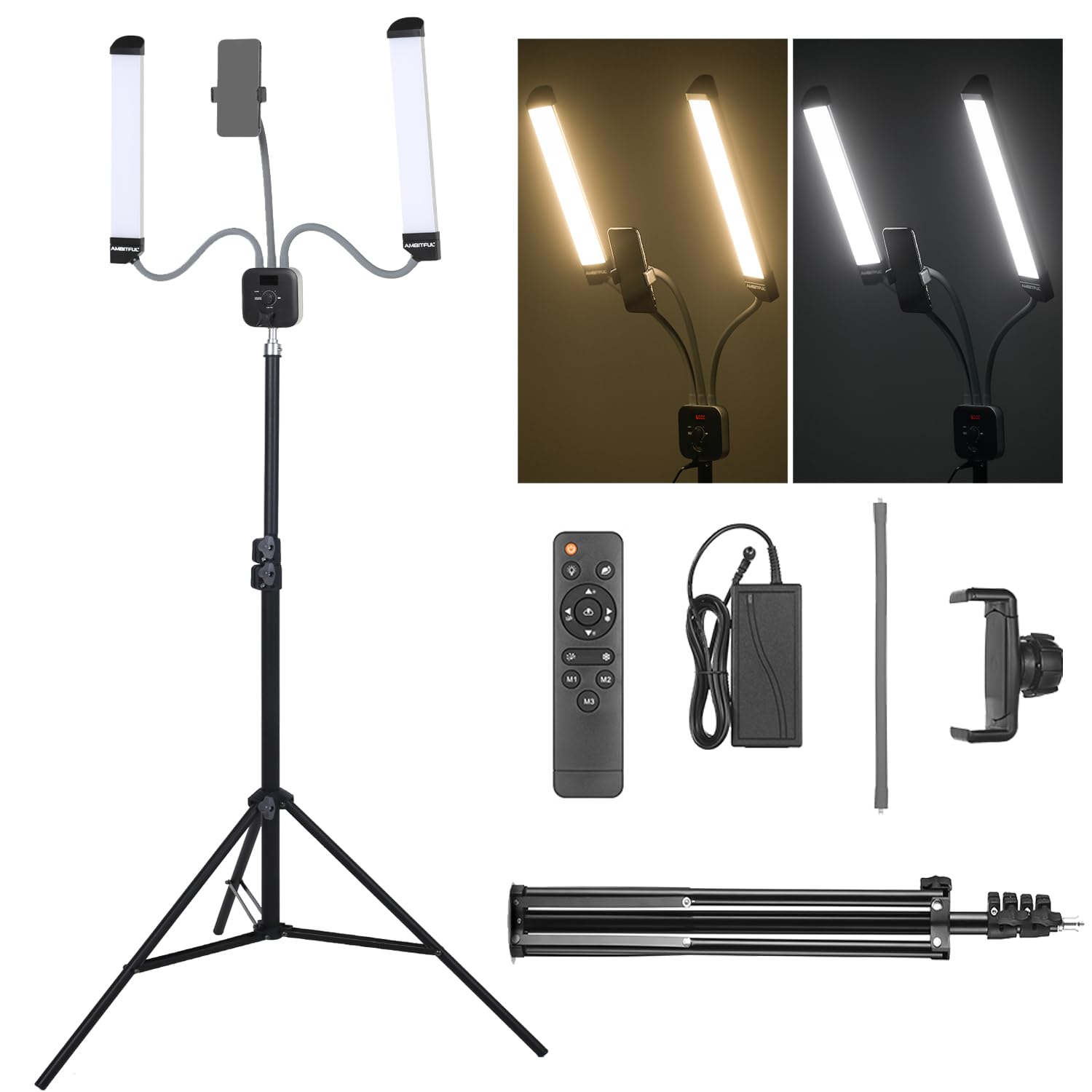 Esthetician Light Ambitful Al 20 With Phone Holder Double Arms Beauty Light 3000K 6000K With Adjustable Tripod Stand,Remote Cont