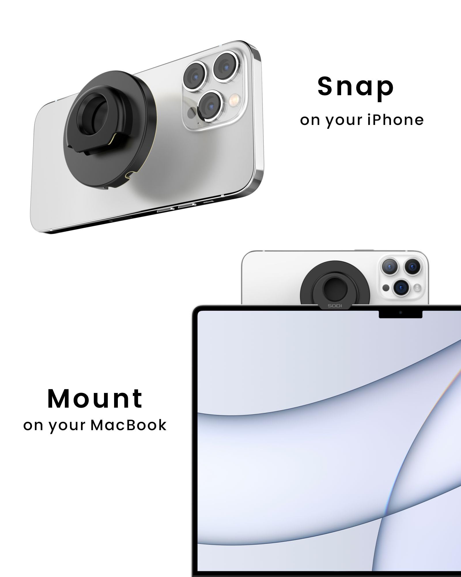 Sodi Continuity Camera Mount For Desktop Monitor & Imac Compatible Iphone Webcam Mount With Mag Safe For Mac And Displays, Mac O