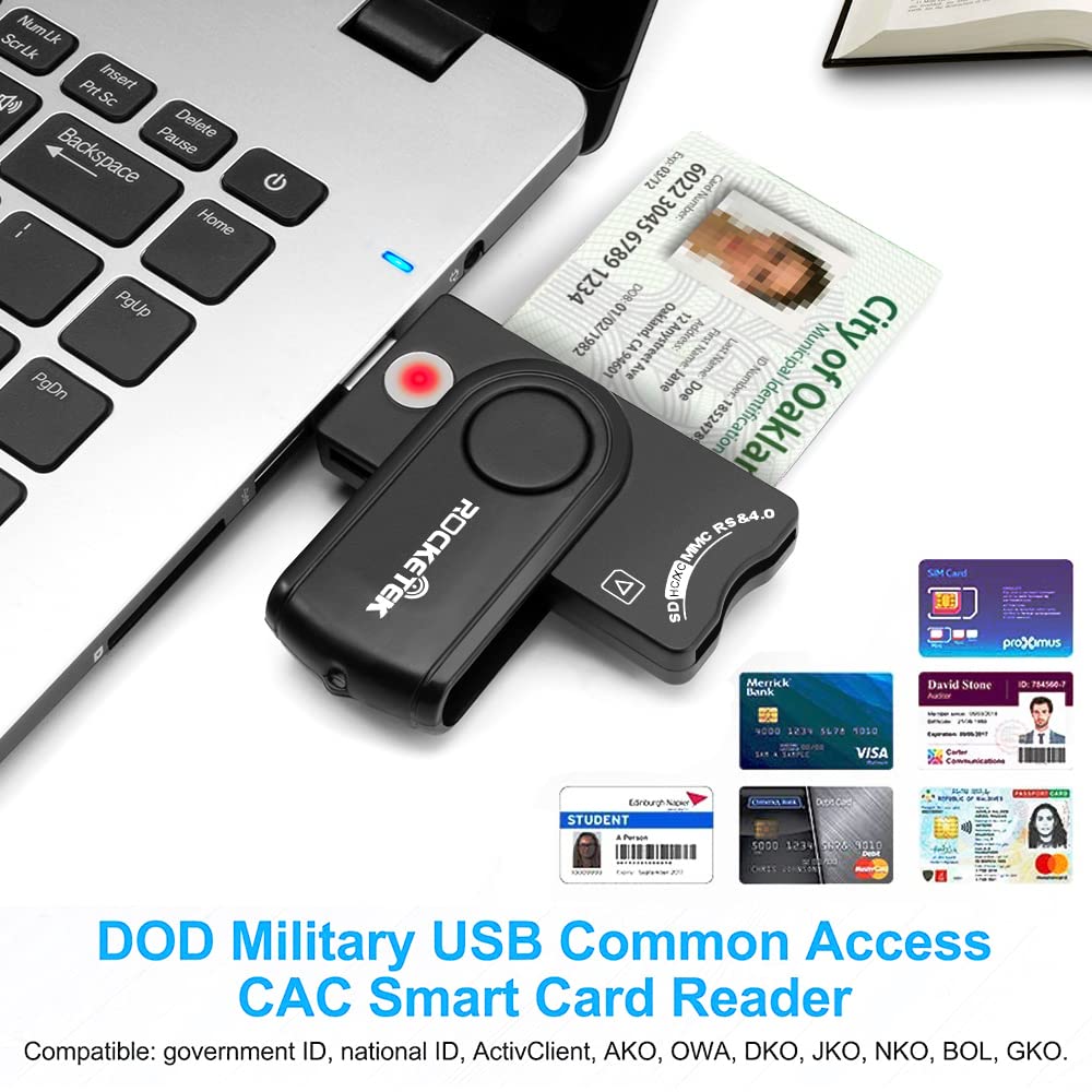 Cac Reader Dod Military Usb Common Access Cac Smart Card Reader,Sdhc/Sdxc/Sd & Micro Sd Memory Card Reader For Sim And Mmc Rs & 4.0, Compatible With Windows, Linux/Unix, Macos