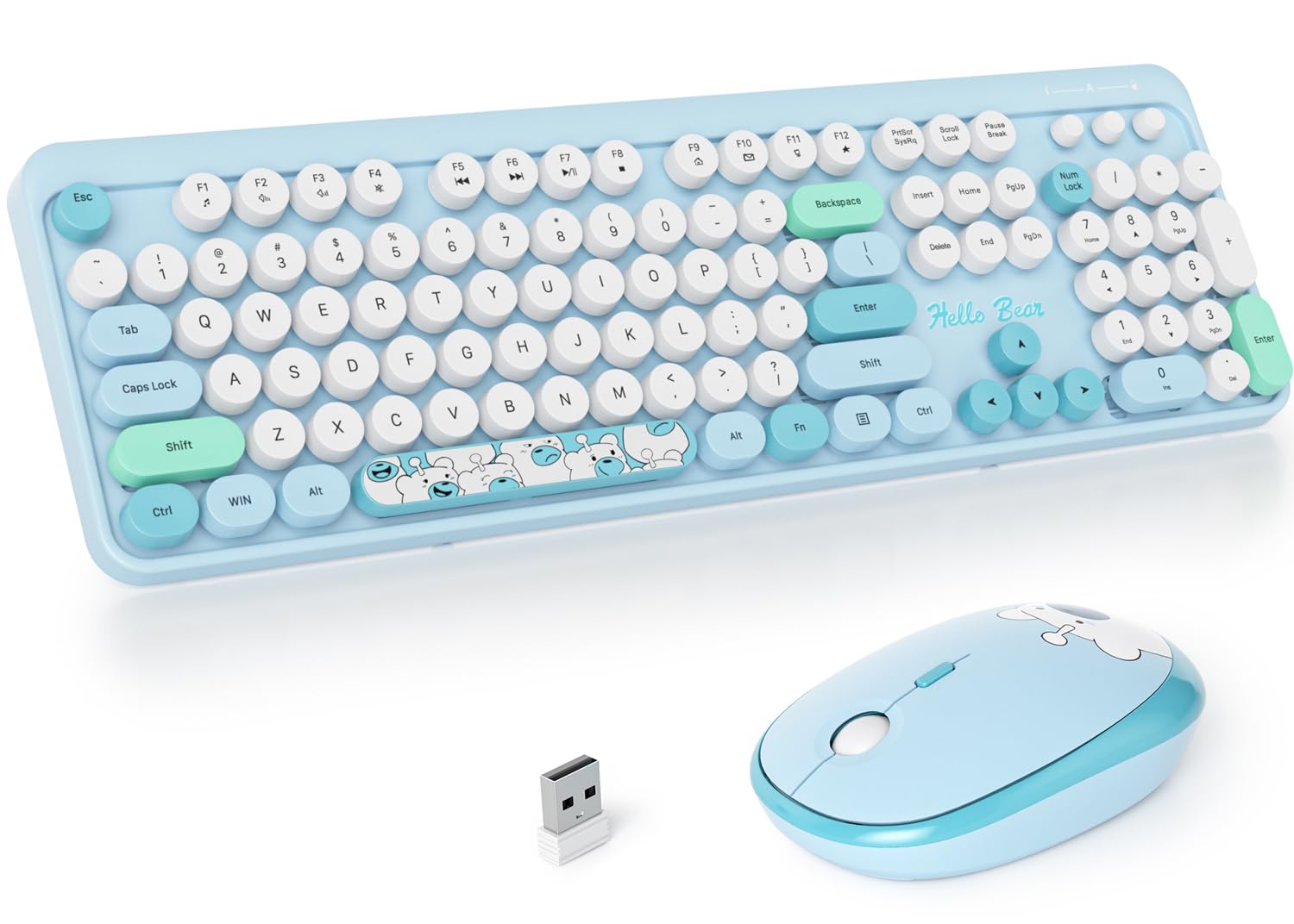 Fogruaden Wireless Keyboard And Mouse Combo, 2.4Ghz Retro Typewriter Keyboard, 104 Full Size Round Keycap Cute Computer Keyboard