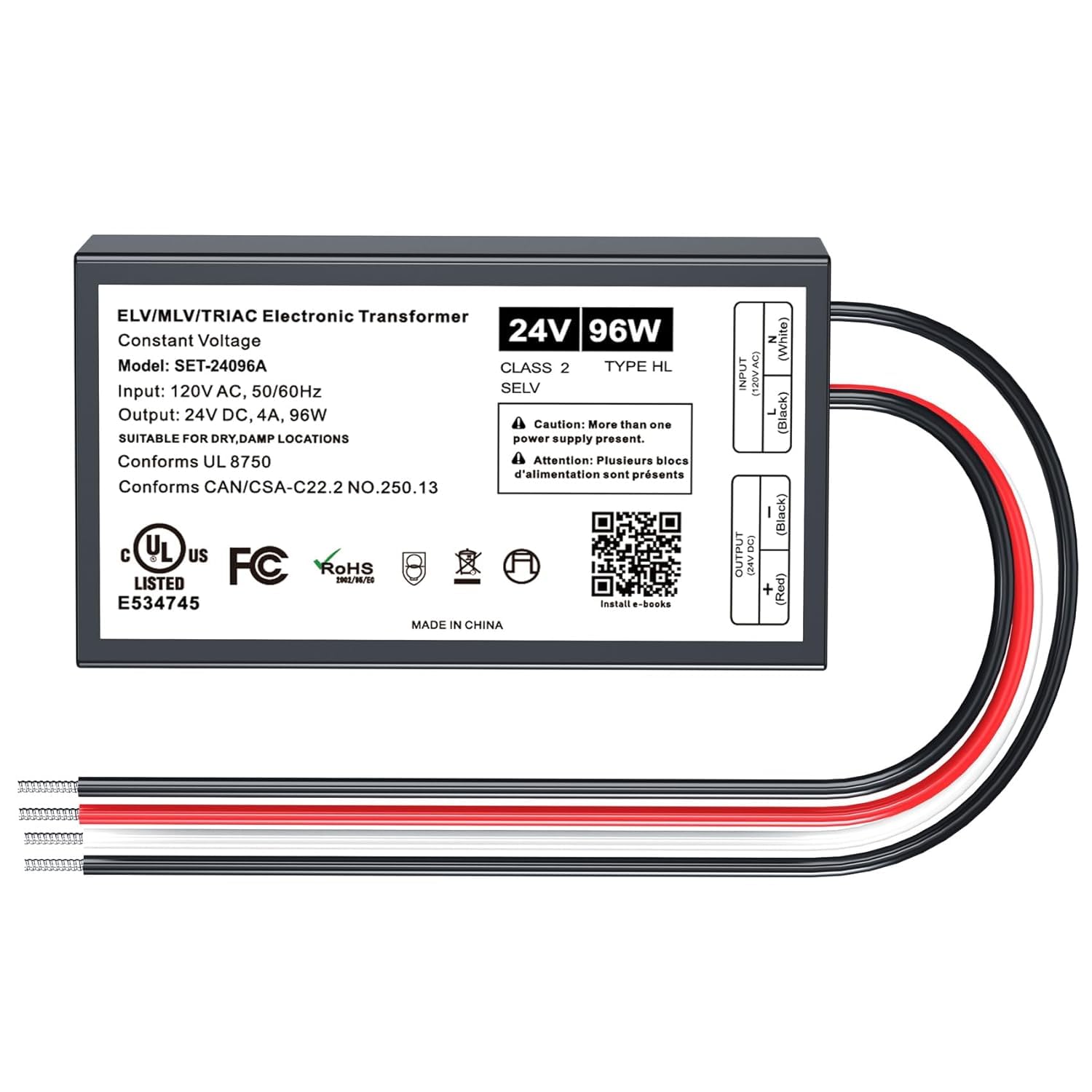 96W 24V Dimmable Led Driver, Universal Input Ac100 240Vac Constant Voltage Output Power Supply For Lutron & Leviton Dimmers, Ind