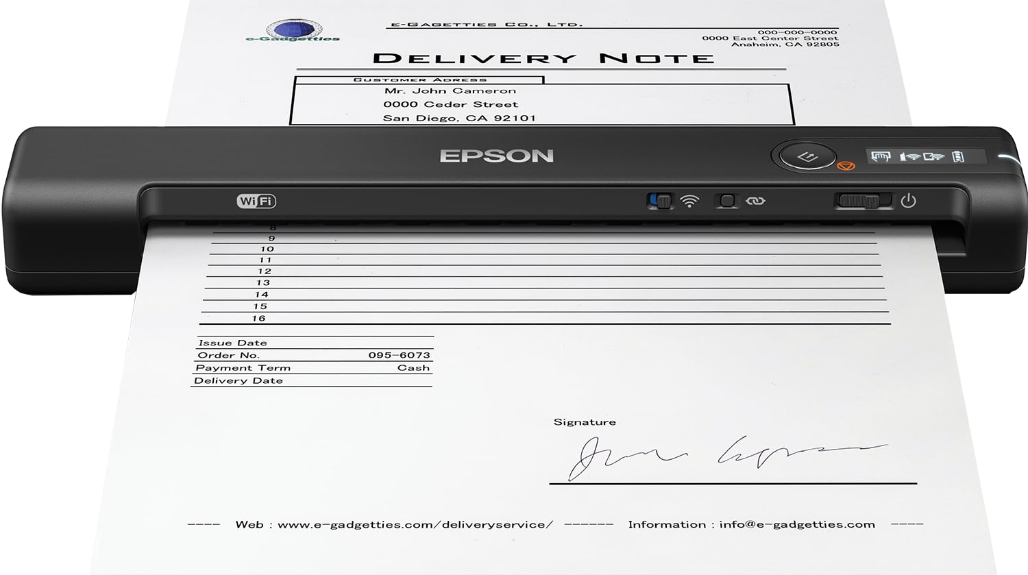 Epson Workforce Es 60W Wireless Portable Color Document Scanner, B11B253201