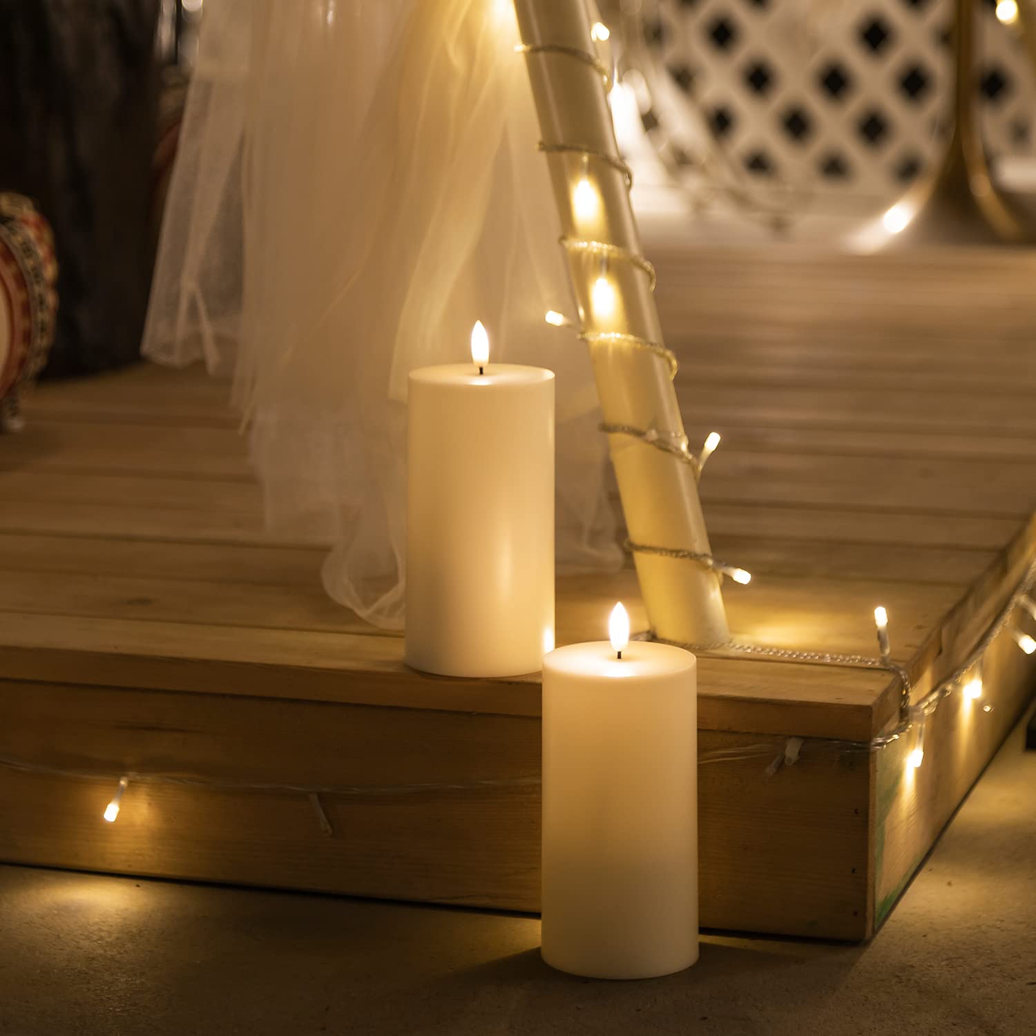 Angelloong Outdoor Flickering Flameless Candles With Timer, Waterproof Battery Operated Candles Set Of 2, Electric Led Candles F