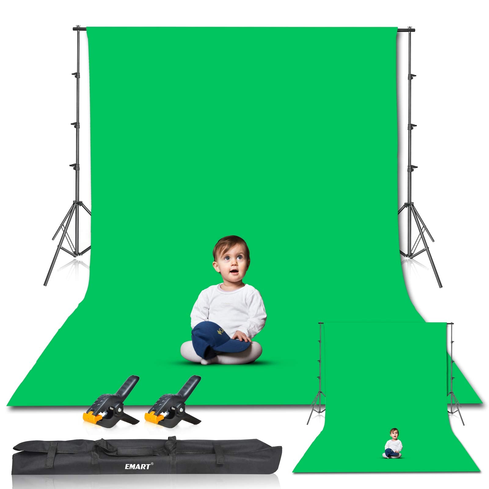 Emart Photo Video Studio 8.5 X 10Ft Green Screen Backdrop Stand Kit, Photography Background Support System With 10 X12Ft 100% Cotton Muslin Chromakey Curtain