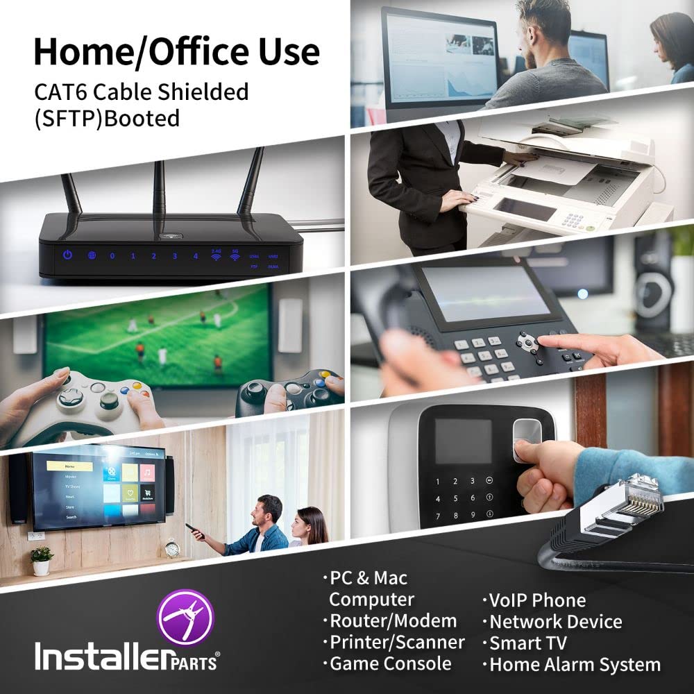 Installerparts (5 Pack Ethernet Cable Cat6 Cable Shielded (Sstp/Sftp) Booted 100 Ft   Black   Professional Series   10Gigabit/Se