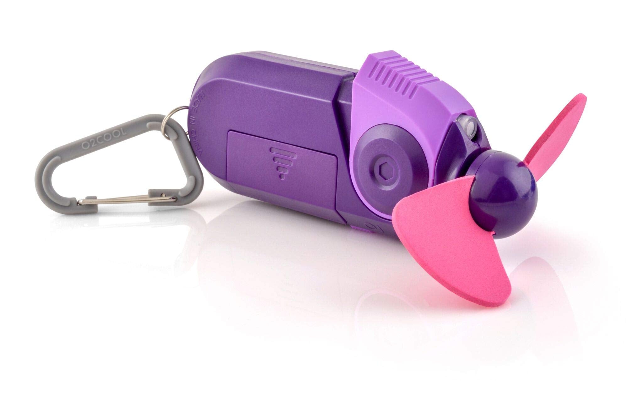 O2Cool Sport Misting Fan   Portable Pocket Size Battery Powered Cooling Fan With Carabiner Clip (Purple) 2 Pack