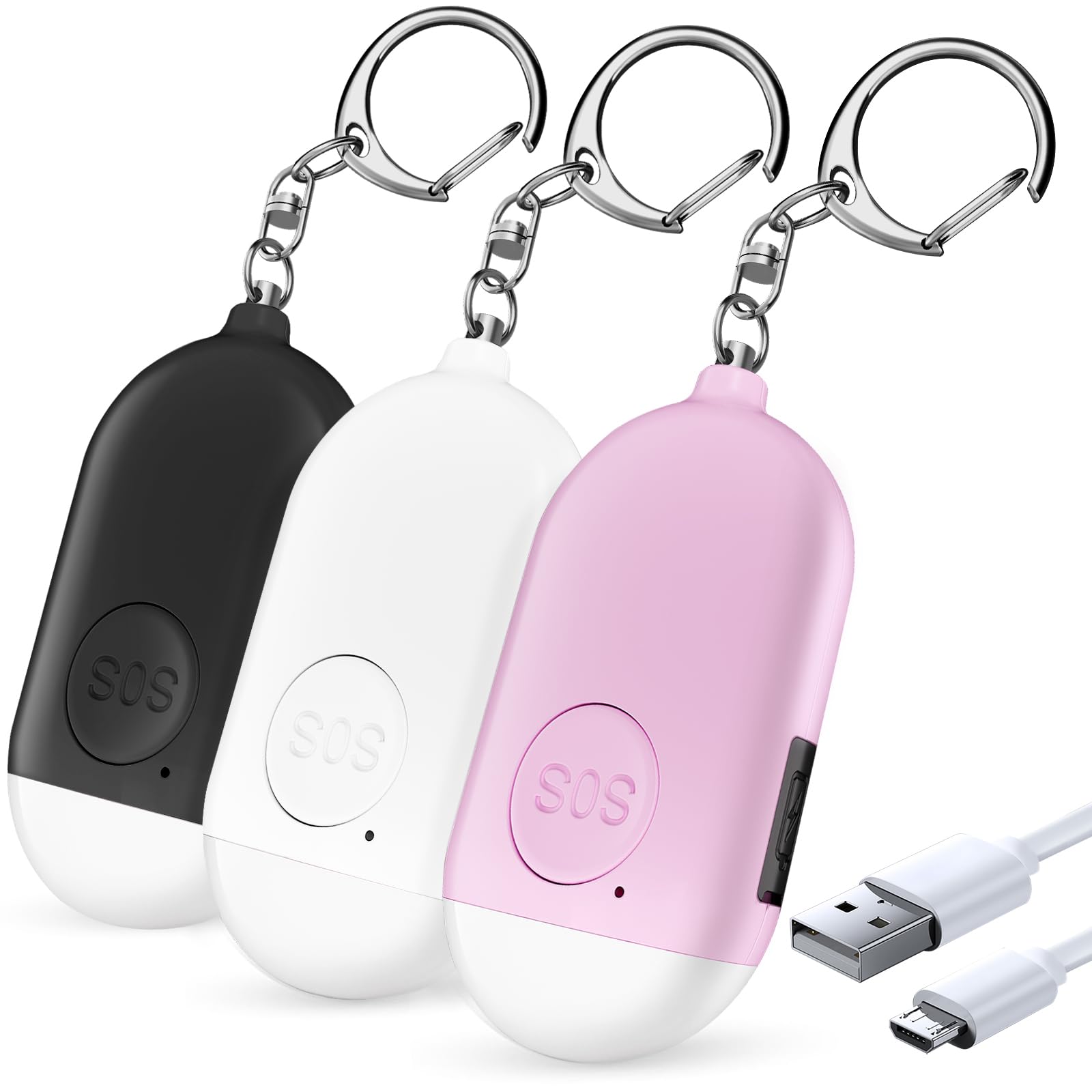 Safesound Personal Alarm Siren Song 3 Pack   130Db Self Defense Alarm Keychain Emergency Led Flashlight With Usb Rechargerable  