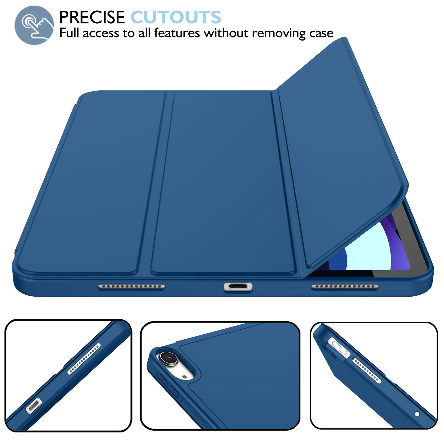 Imieet Ipad Air 11 Inch Case M3(2025) / M2 (2024), Ipad Air 5Th/4Th Generation Case 2022/2020 10.9 Inch With Pencil Holder,Trifold Stand Smart Case With Soft Tpu Back(Navy Blue)