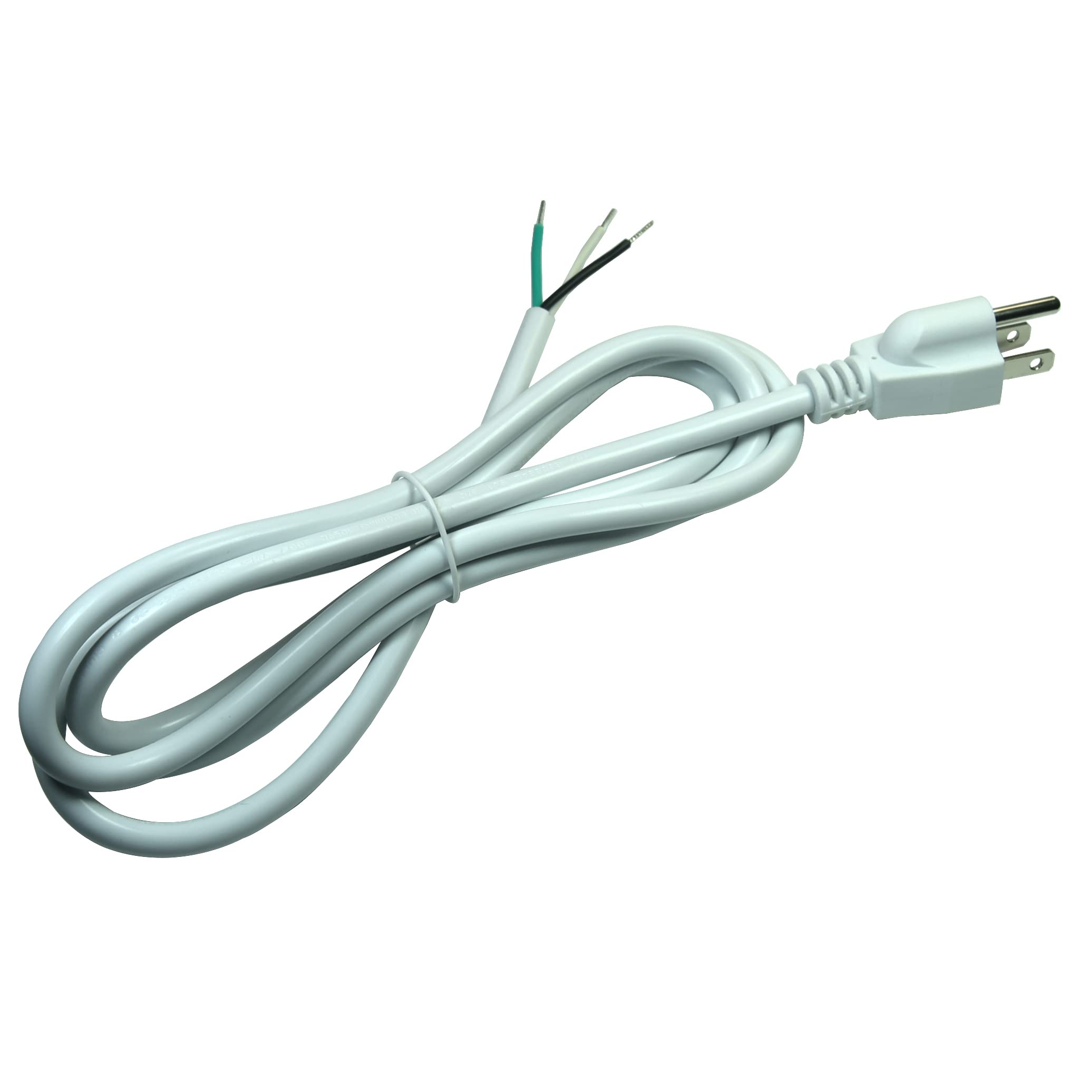 White 18Awg 3 Prong Power Cord With Open Wiring, 10Amp Max, 10Ft Replacement Power Cord With Open End, Pigtail Open Cable Nema 5