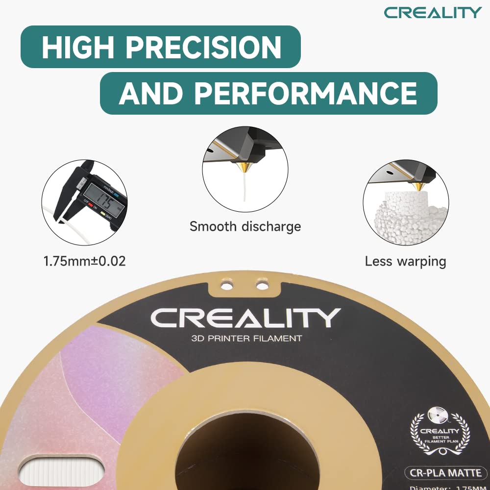 Creality Matte Pla 3D Printer Filament, Pla Filament 1.75Mm 1Kg(2.2Lbs) Matte Finish Smooth Printing Cardboard Spool 3D Printing